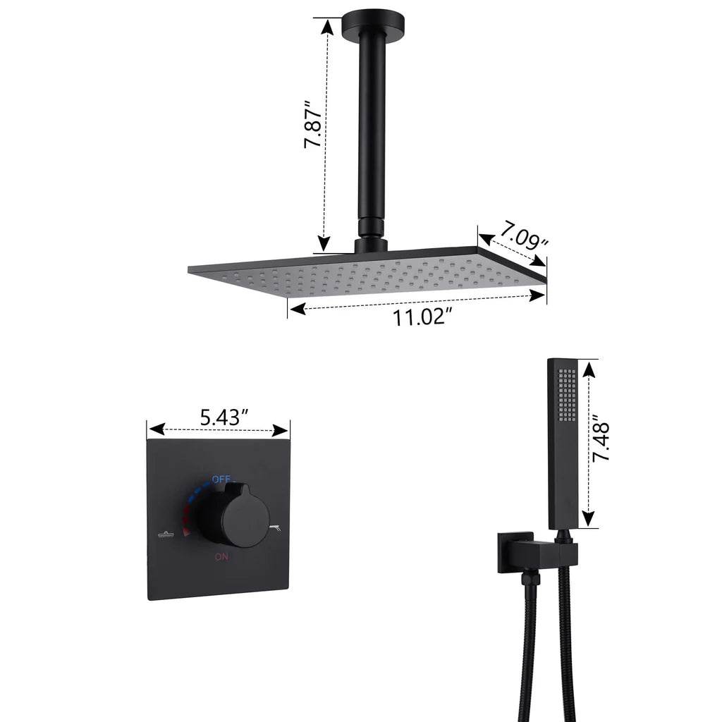 11 inch Concealed Ceiling Mounted Single Knob Handle Shower Faucet Set in Rectangular