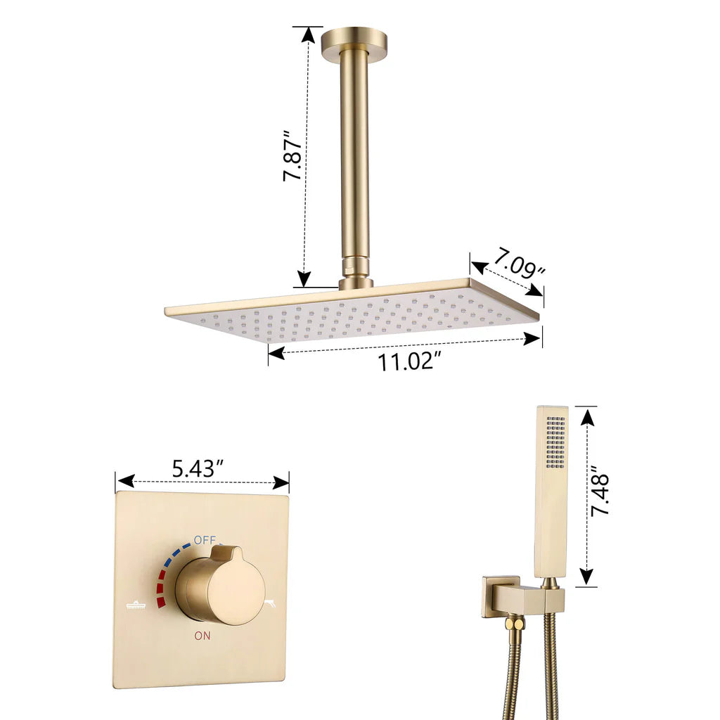 11 inch Concealed Ceiling Mounted Single Knob Handle Shower Faucet Set in Rectangular