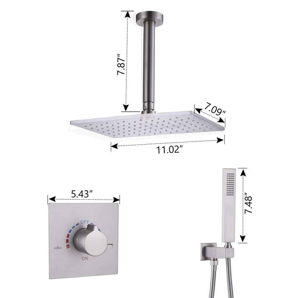 11 inch Concealed Ceiling Mounted Single Knob Handle Shower Faucet Set in Rectangular