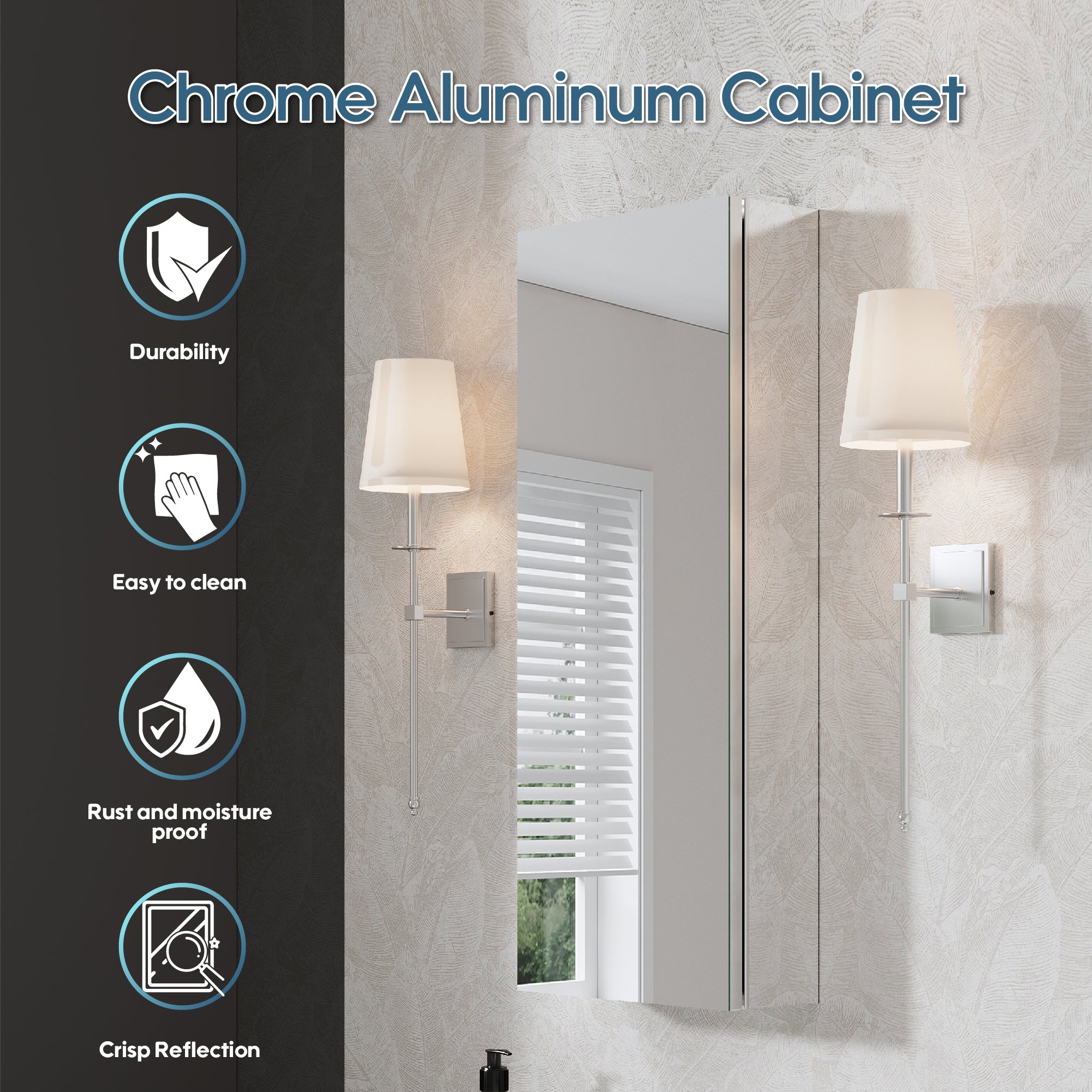 12 in. ×30 in. Copper-Free Tri-Views Mirror Medicine Cabinet with Adjustable Shelves and Left Swing Door