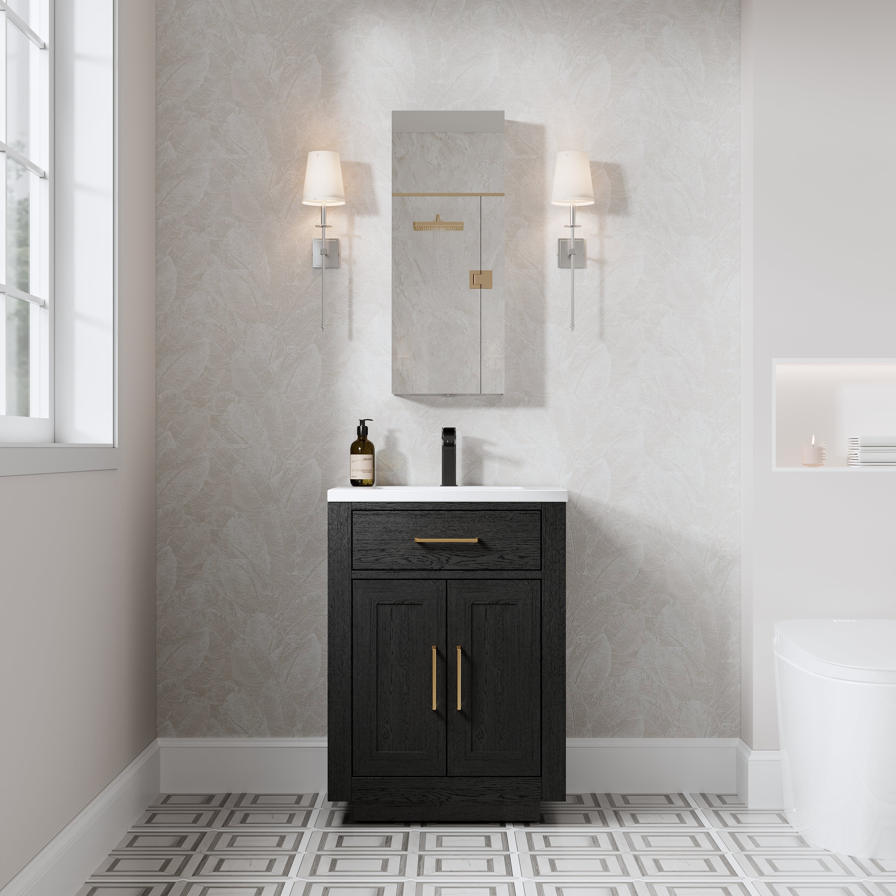 12 in. ×30 in. Copper-Free Tri-Views Mirror Medicine Cabinet with Adjustable Shelves and Left Swing Door