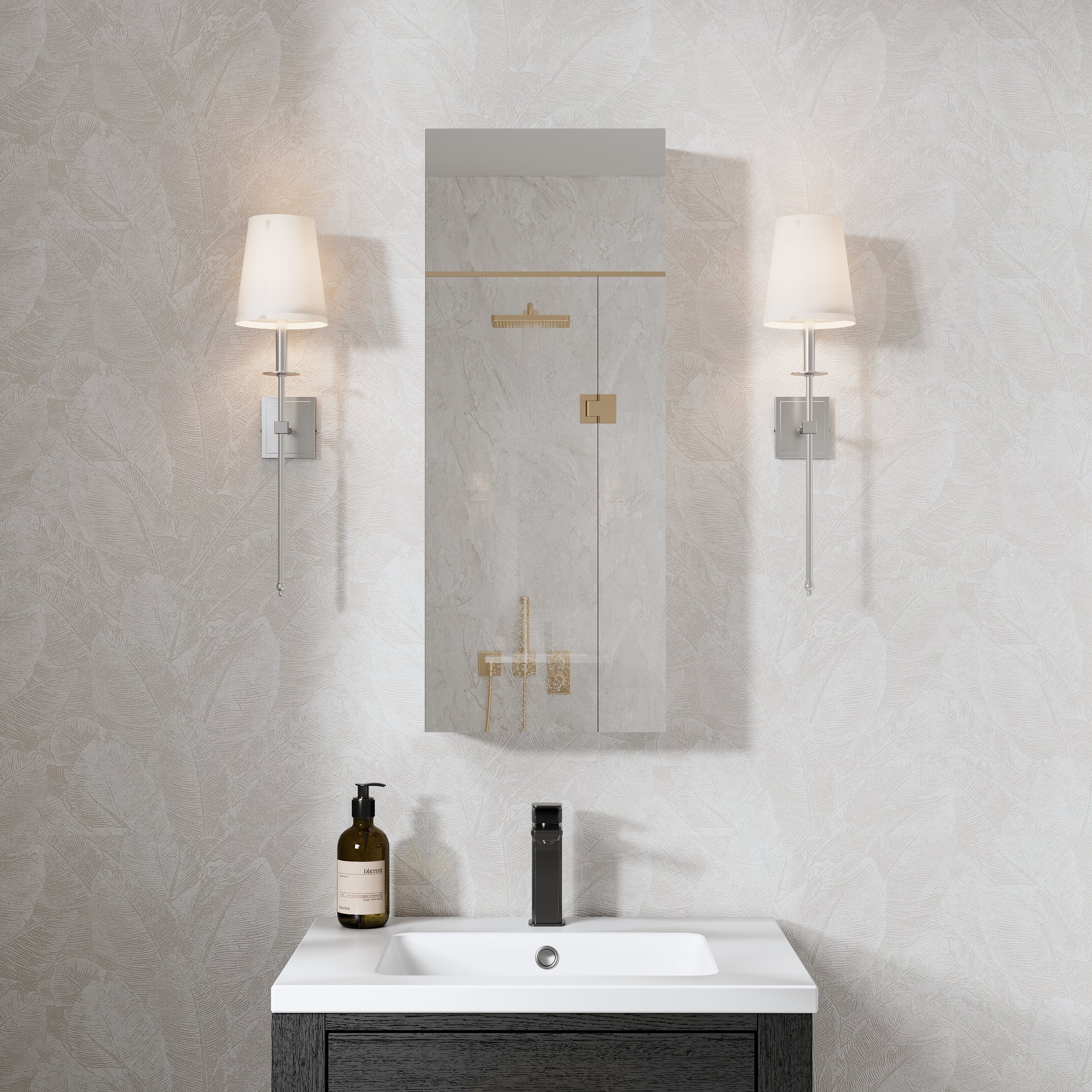 12 in. ×30 in. Copper-Free Tri-Views Mirror Medicine Cabinet with Adjustable Shelves and Left Swing Door