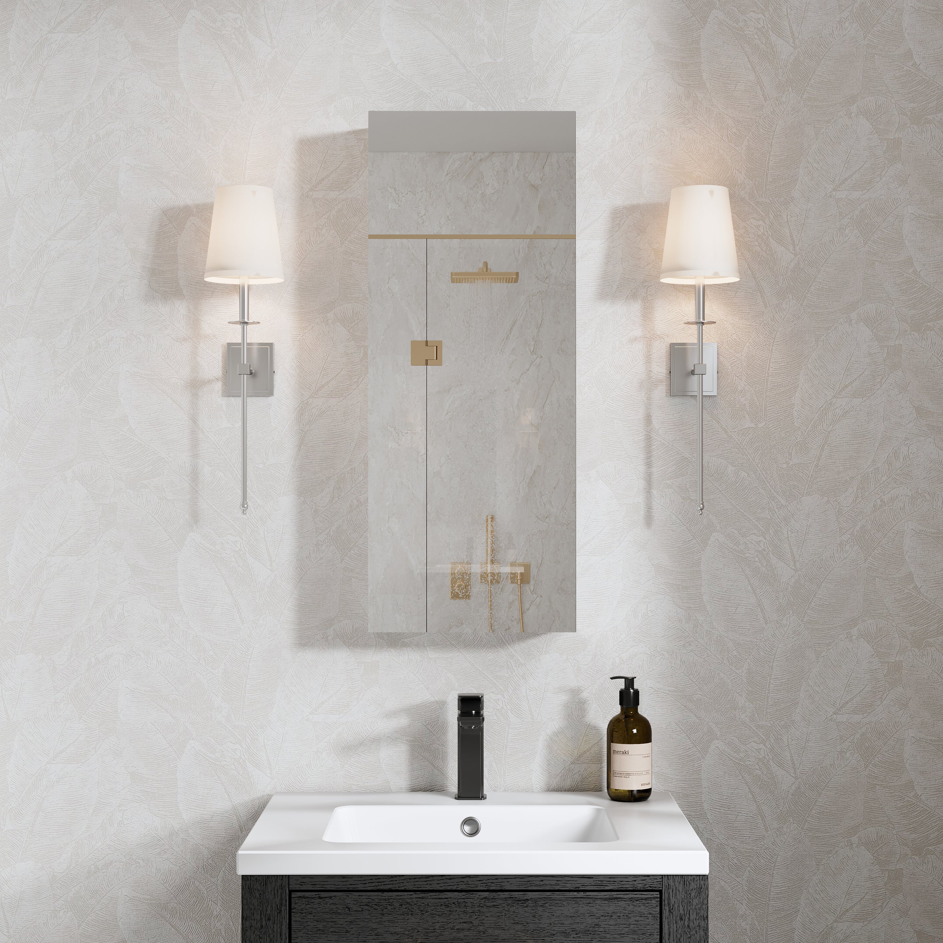 12 in. ×30 in. Copper-Free Tri-Views Mirror Medicine Cabinet with Adjustable Shelves and Right Swing Door