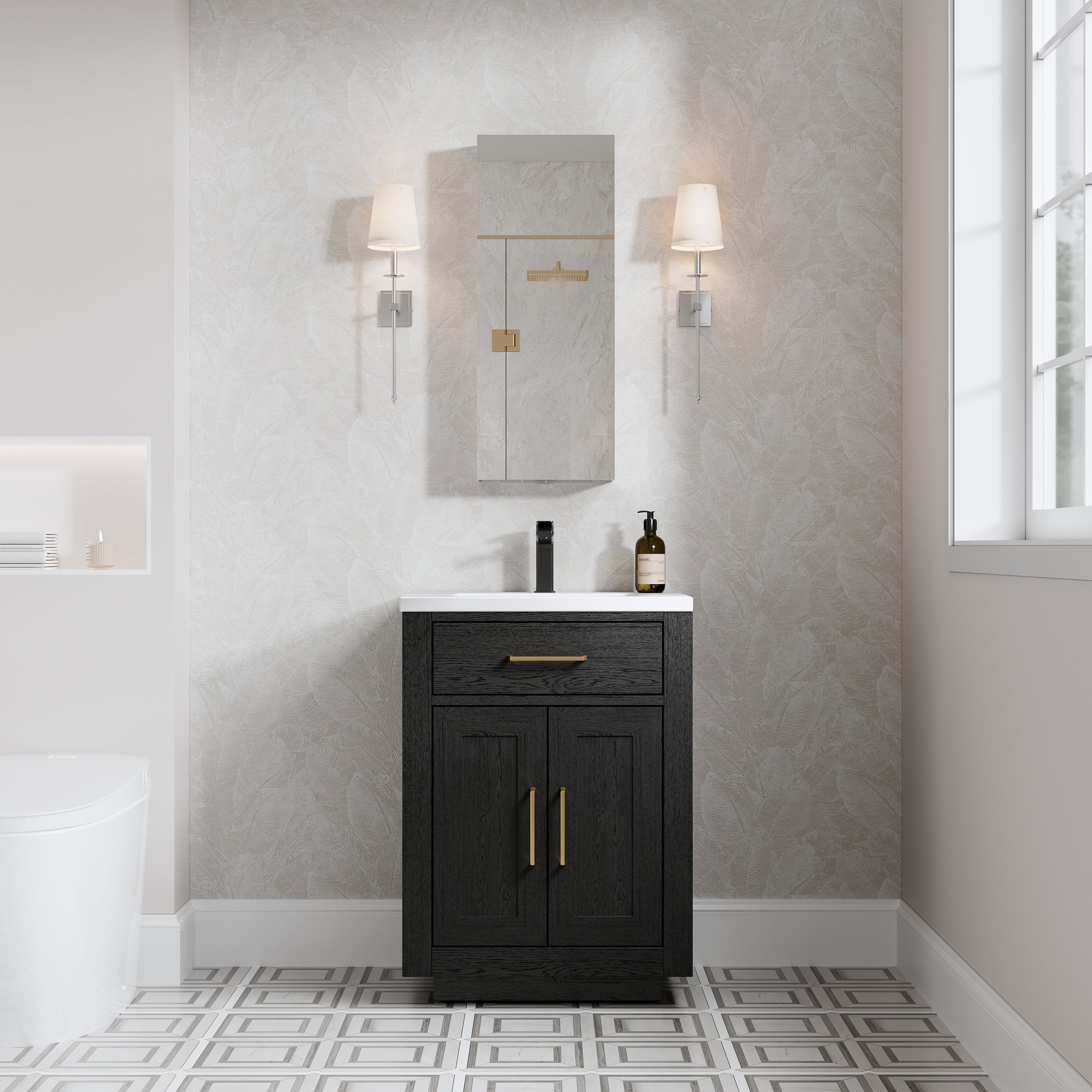 12 in. ×30 in. Copper-Free Tri-Views Mirror Medicine Cabinet with Adjustable Shelves and Right Swing Door