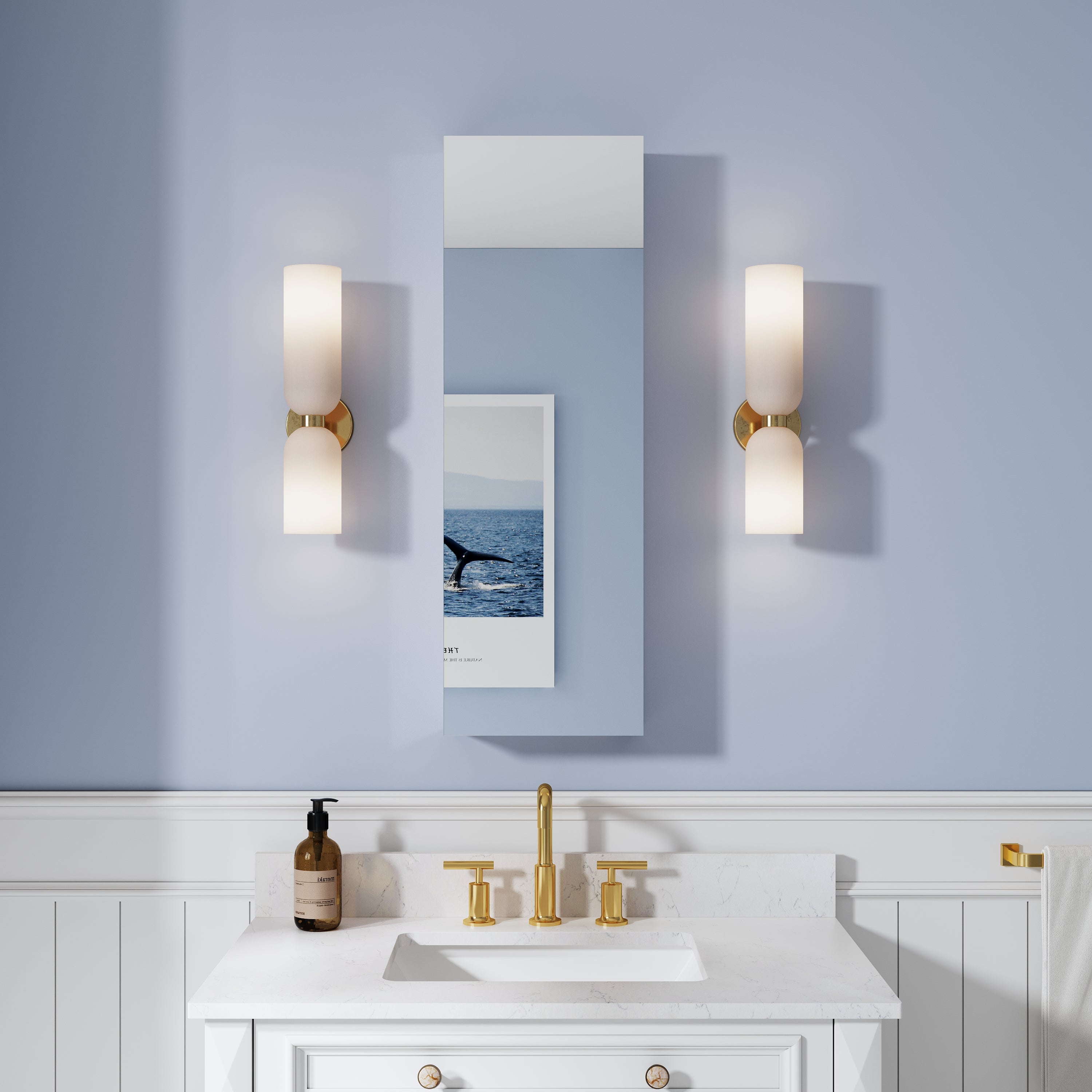 12 in. ×36 in. Copper-Free Tri-Views Mirror Medicine Cabinet, Recessed/Surface Mount and Left/Right Swing Door