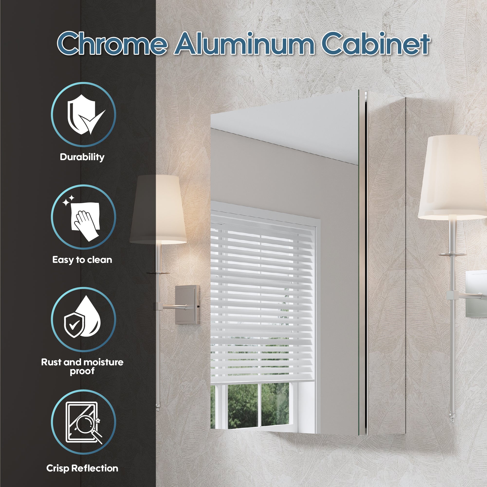 16 in.×24 in. inch Copper-Free Tri-Views Mirror Cabinet with Adjustable Shelves and Right Swing Door