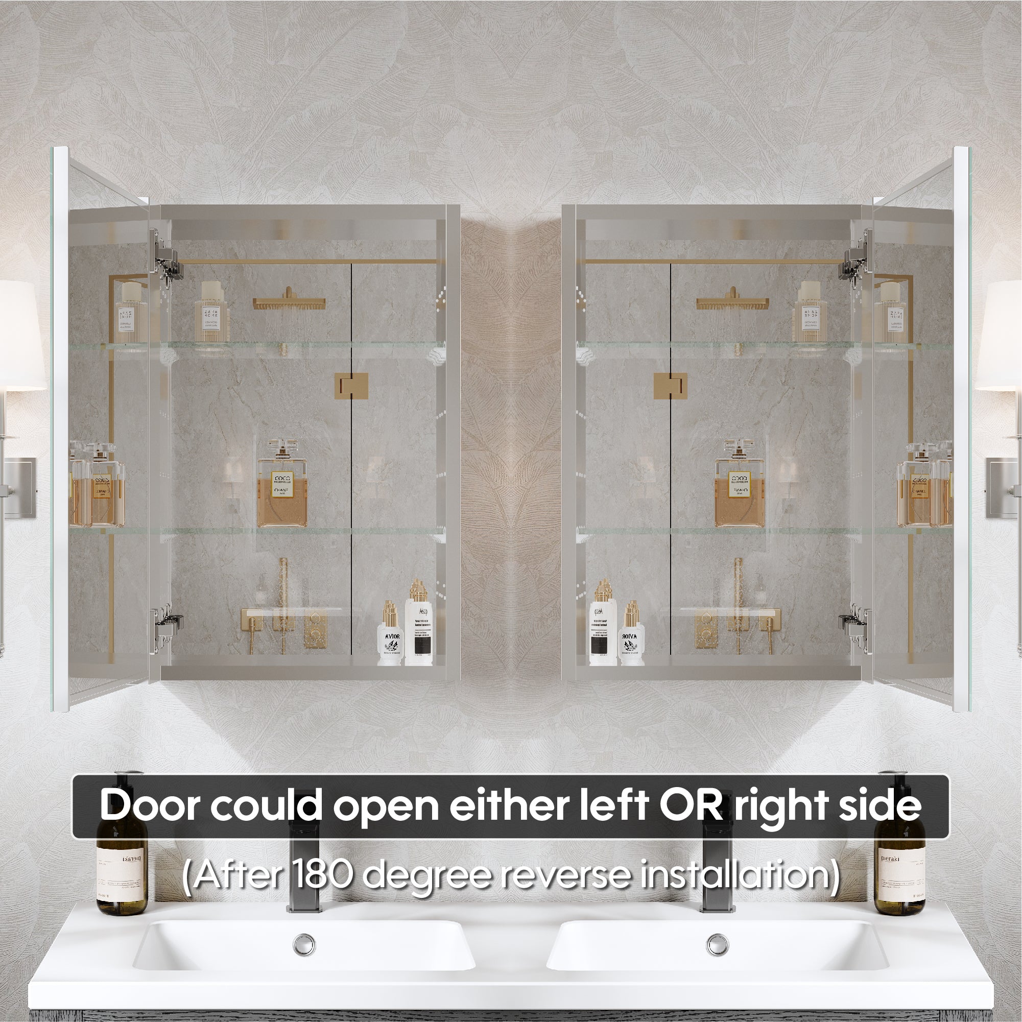 16 in.×24 in. inch Copper-Free Tri-Views Mirror Cabinet with Adjustable Shelves and Right Swing Door