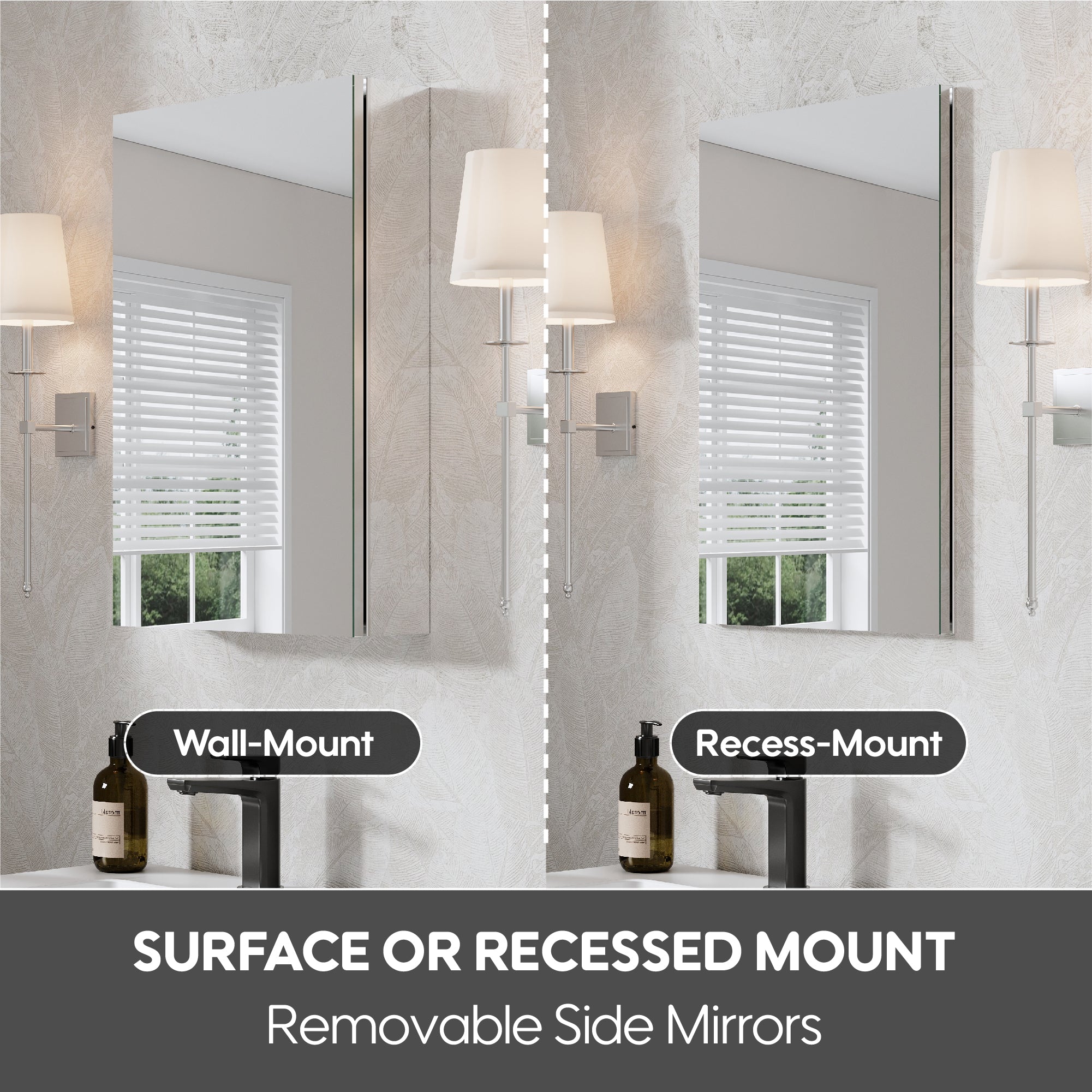 16 in.×24 in. inch Copper-Free Tri-Views Mirror Cabinet with Adjustable Shelves and Right Swing Door