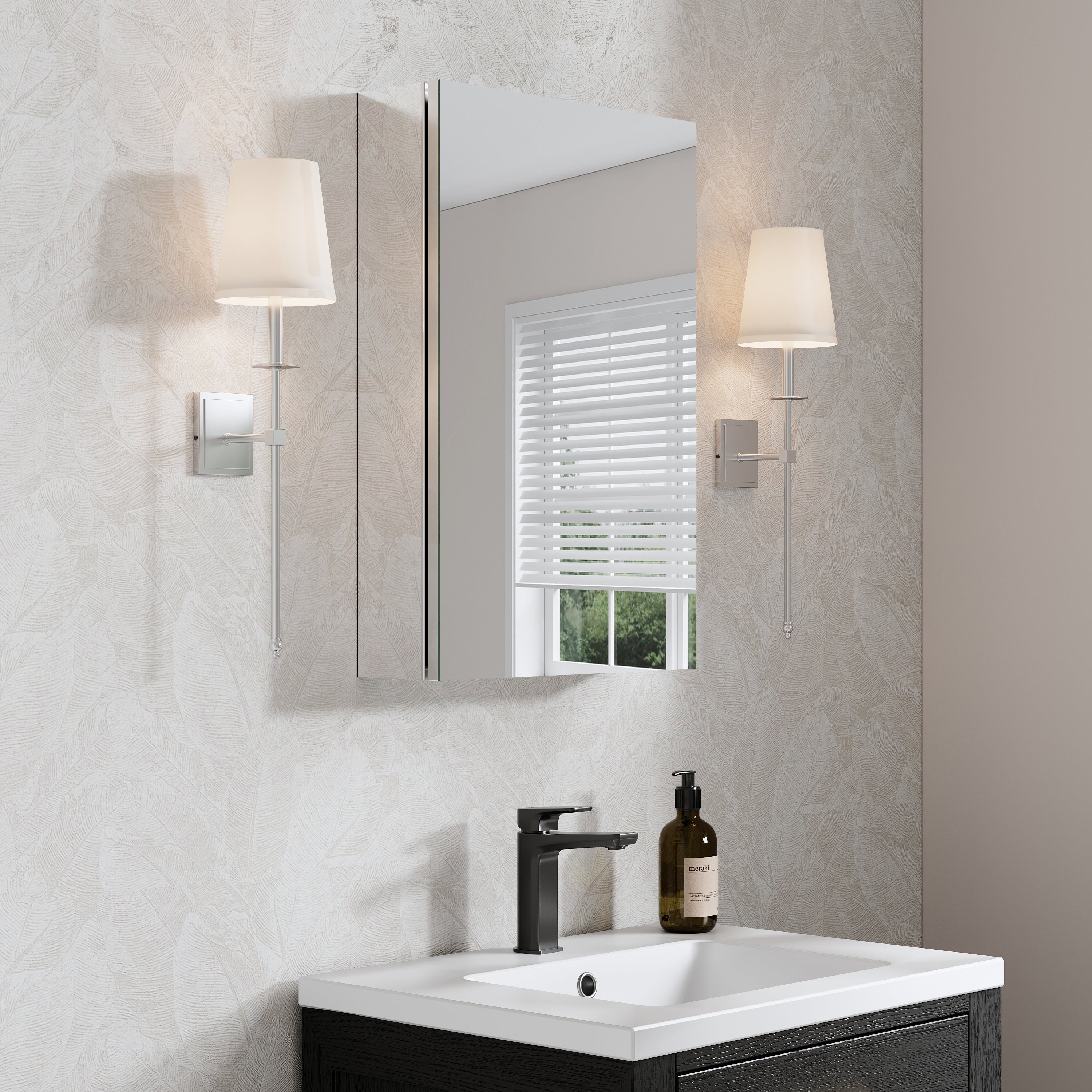 16 in.×24 in. inch Copper-Free Tri-Views Mirror Cabinet with Adjustable Shelves and Right Swing Door