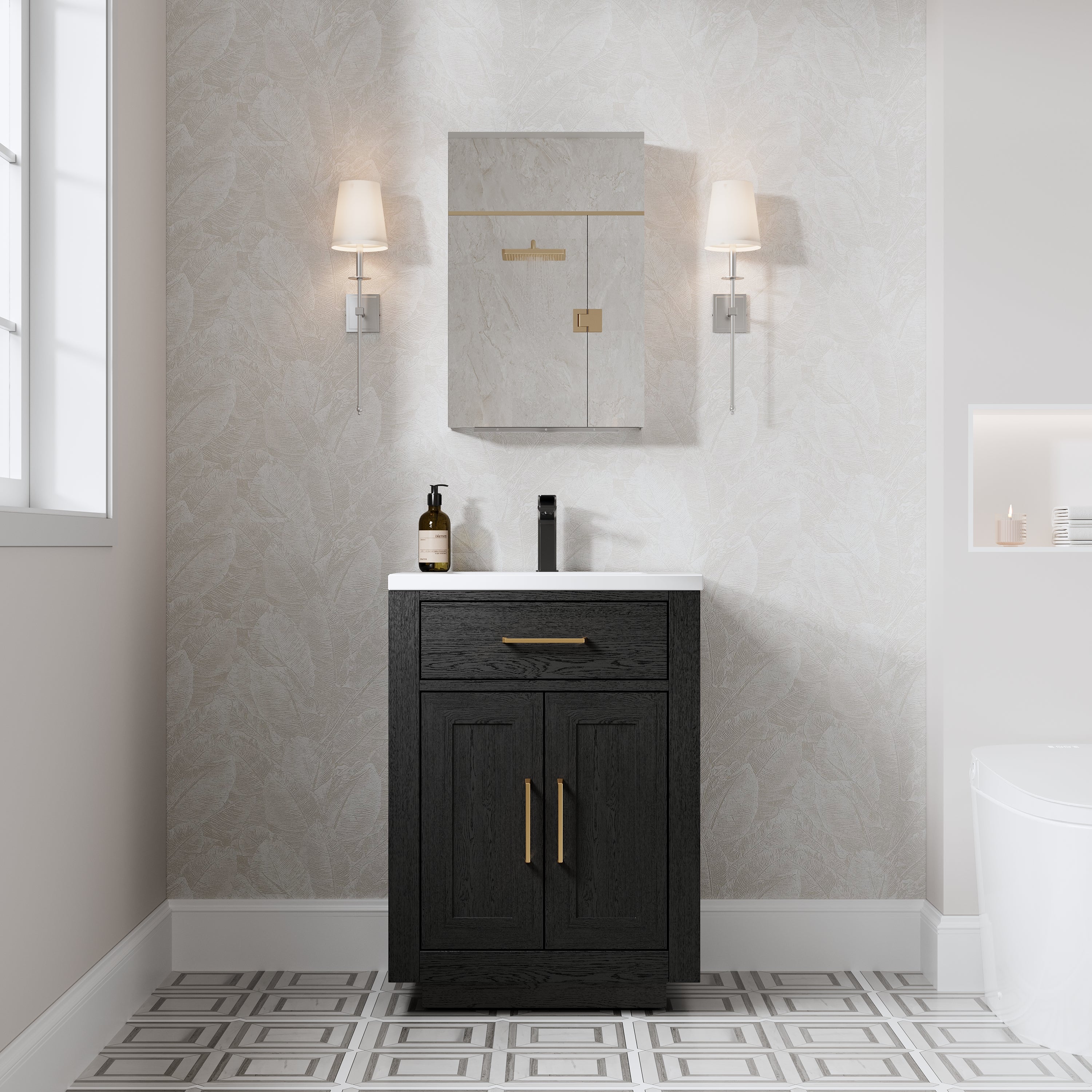 16 in.×24 in. Copper-Free Tri-Views Mirror Cabinet with Adjustable Shelves and Left Swing Door