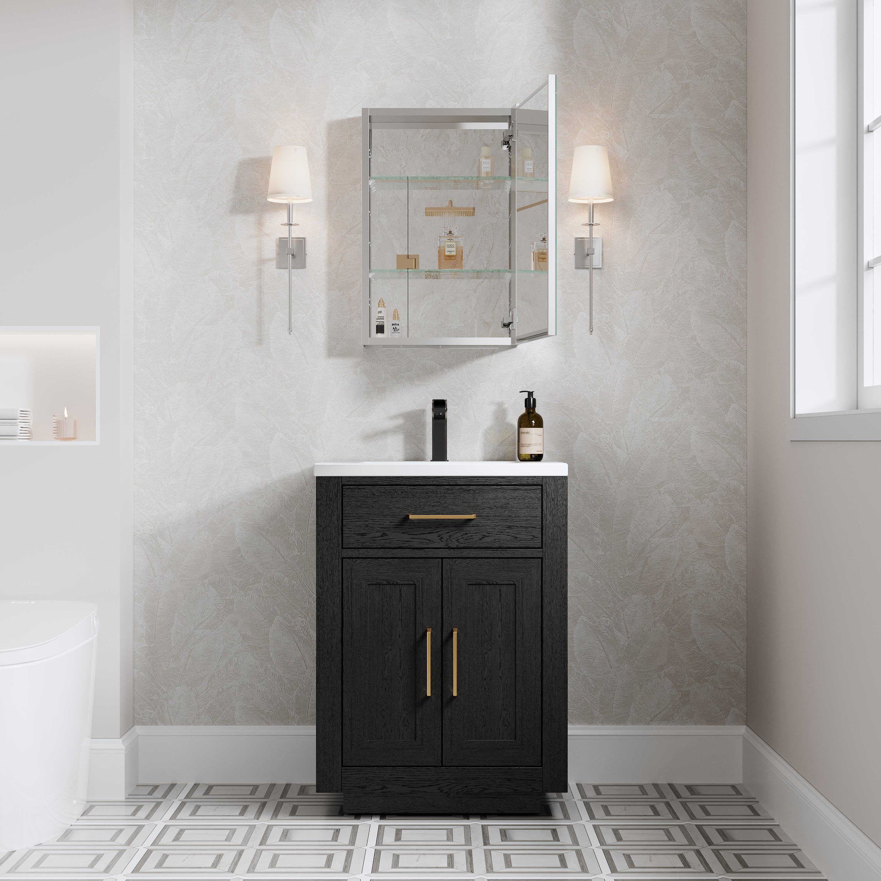 16 in.×24 in. inch Copper-Free Tri-Views Mirror Cabinet with Adjustable Shelves and Right Swing Door