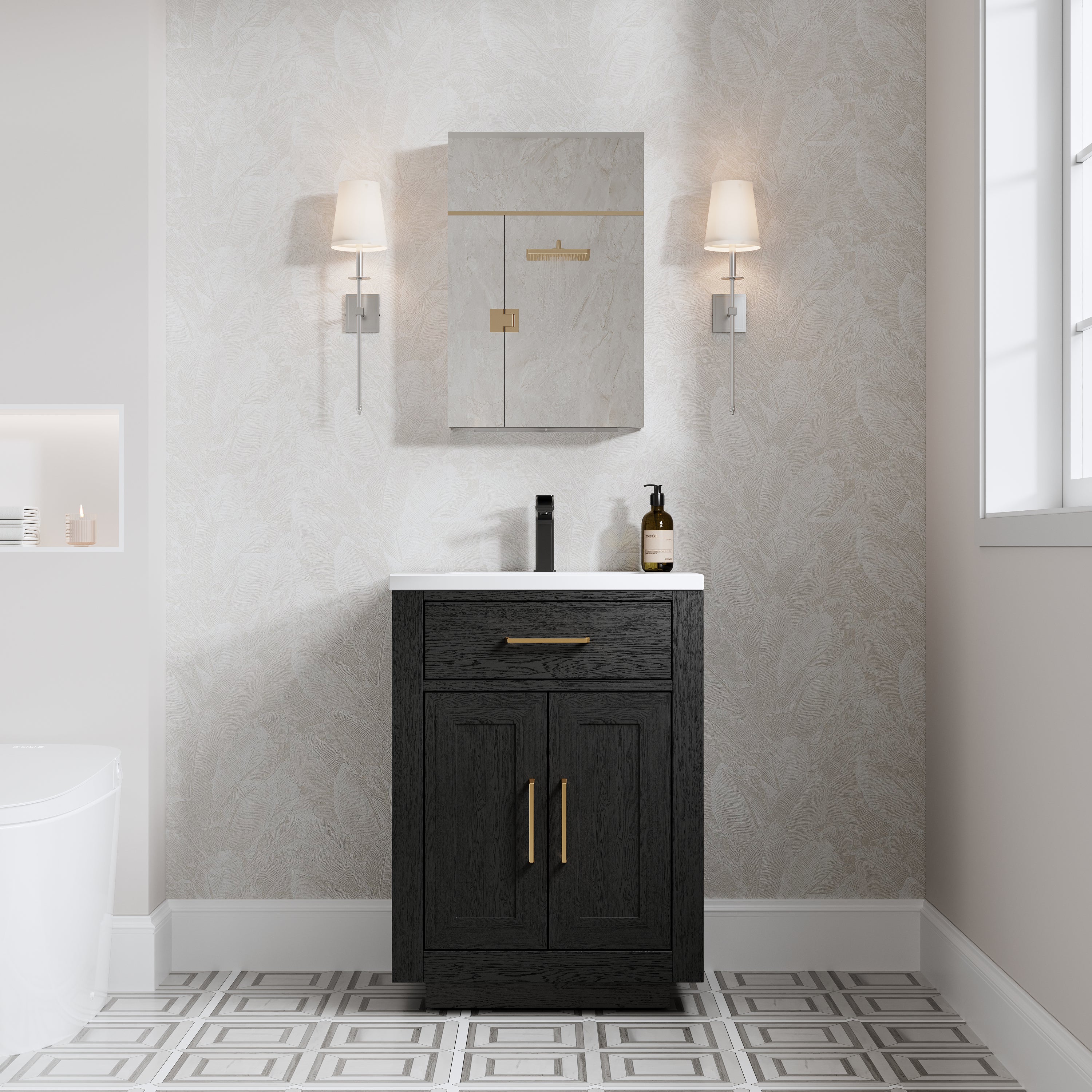 16 in.×24 in. inch Copper-Free Tri-Views Mirror Cabinet with Adjustable Shelves and Right Swing Door