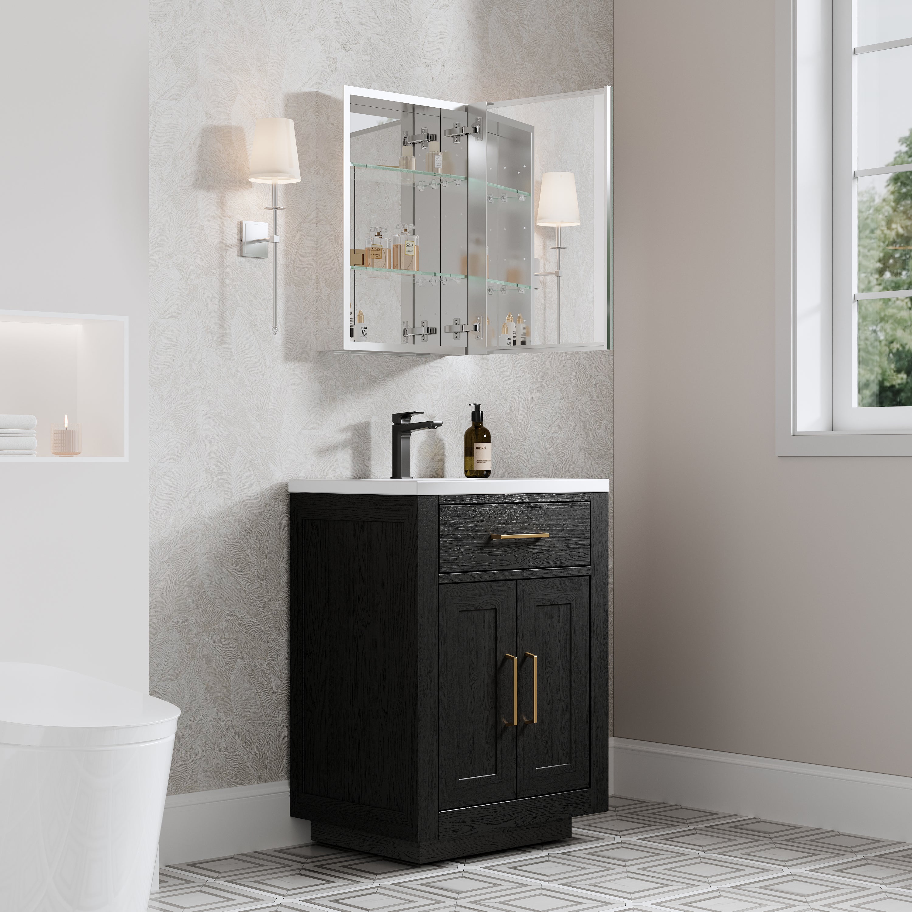 16 in.×24 in. inch Copper-Free Tri-Views Mirror Cabinet with Adjustable Shelves and Right Swing Door