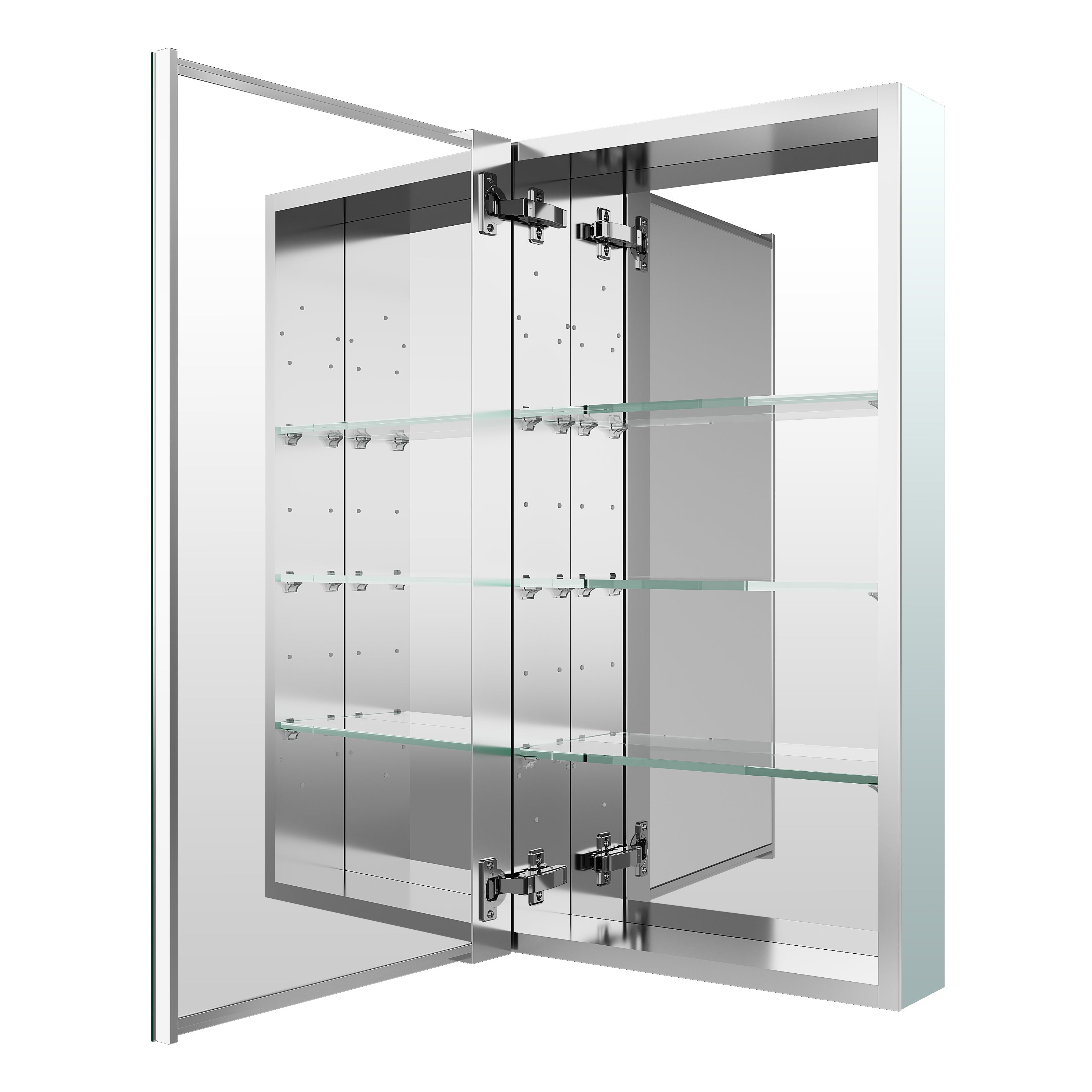 16 in. ×30 in. Copper-Free Tri-Views Mirror Medicine Cabinet with Adjustable Shelves and Left Swing Door