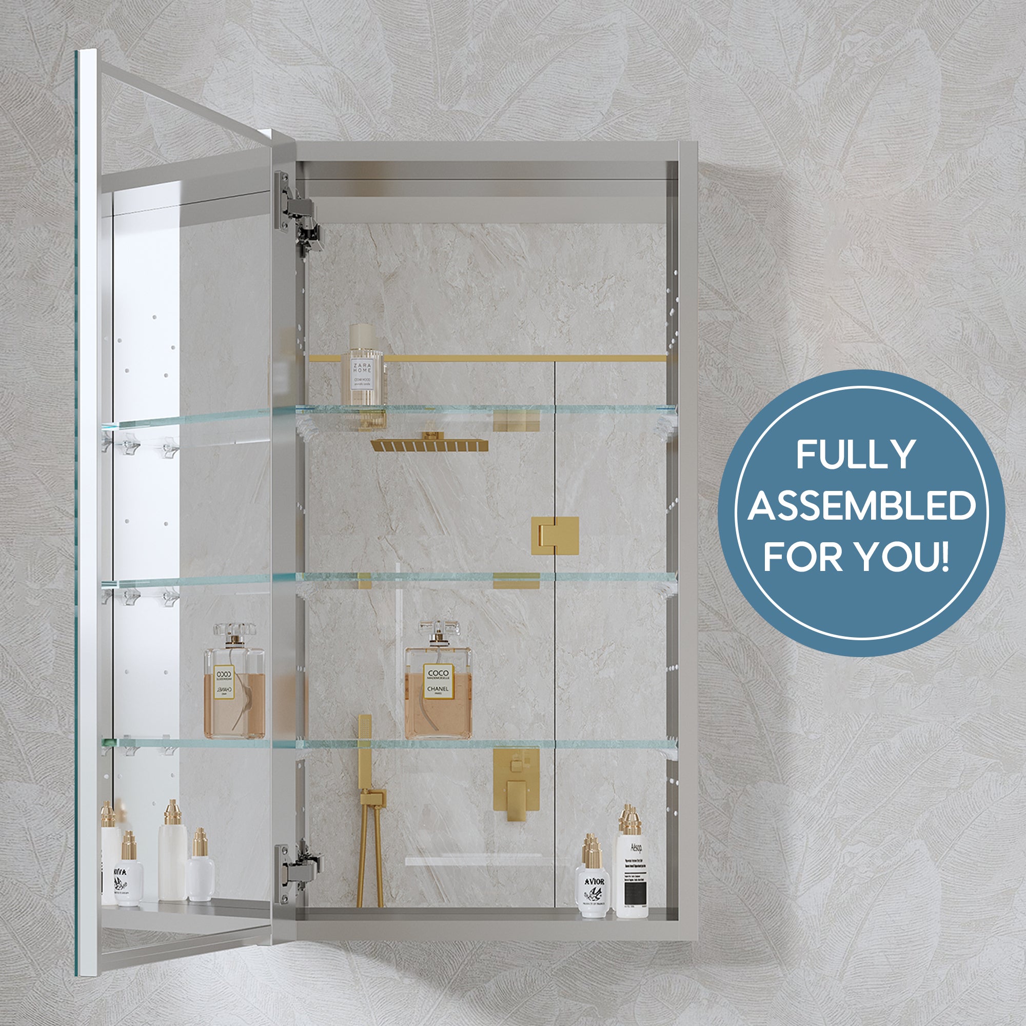 16 in. ×30 in. Copper-Free Tri-Views Mirror Medicine Cabinet with Adjustable Shelves and Left Swing Door