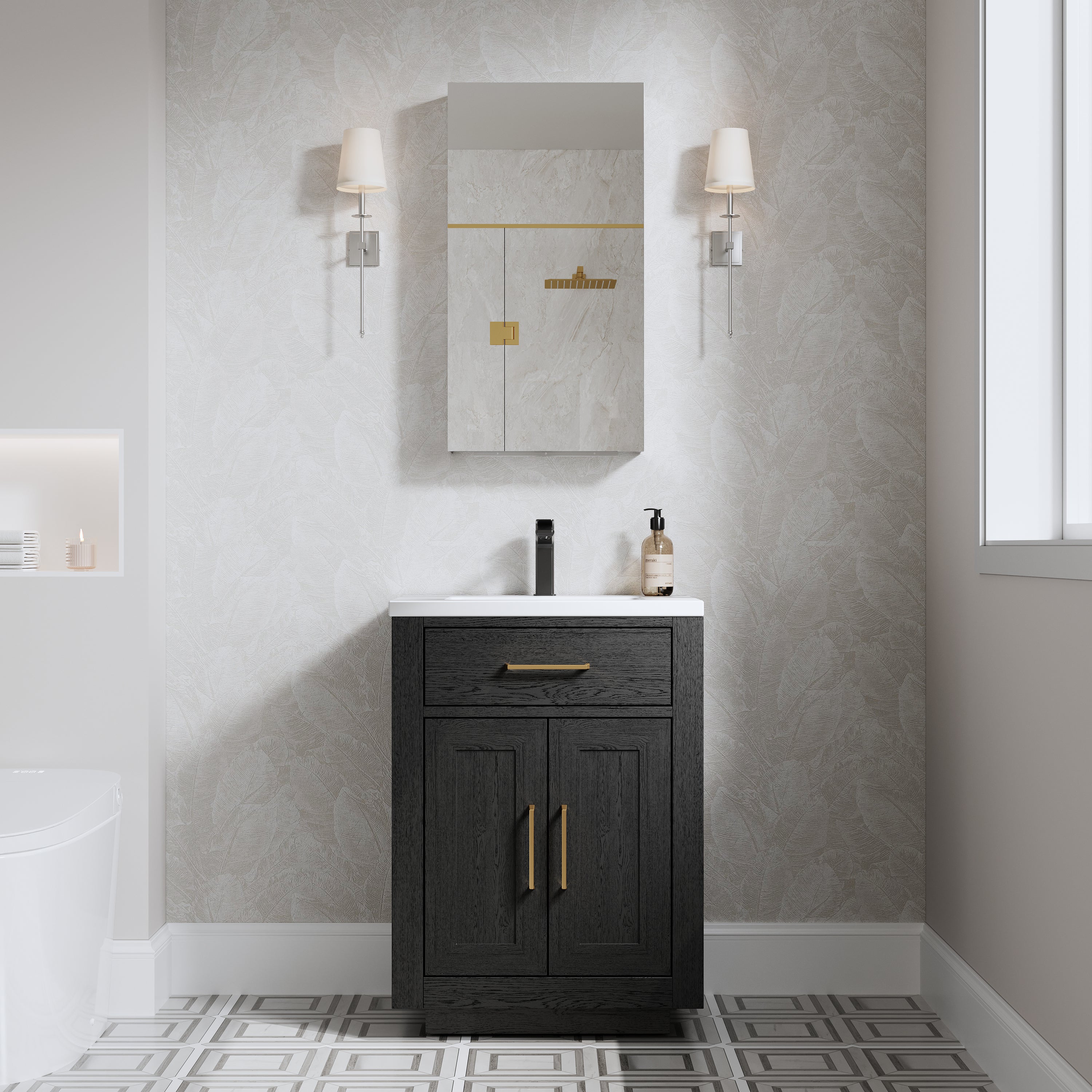 16 in. ×30 in. Copper-Free Tri-Views Mirror Medicine Cabinet with Adjustable Shelves and Right Swing Door