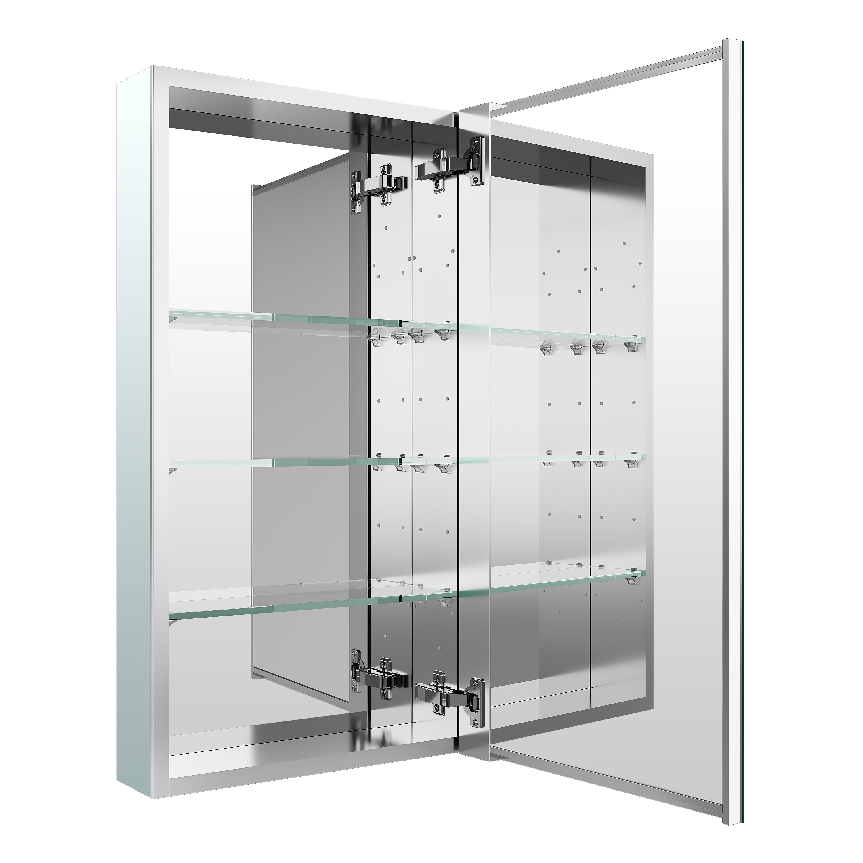 16 in. ×30 in. Copper-Free Tri-Views Mirror Medicine Cabinet with Adjustable Shelves and Right Swing Door