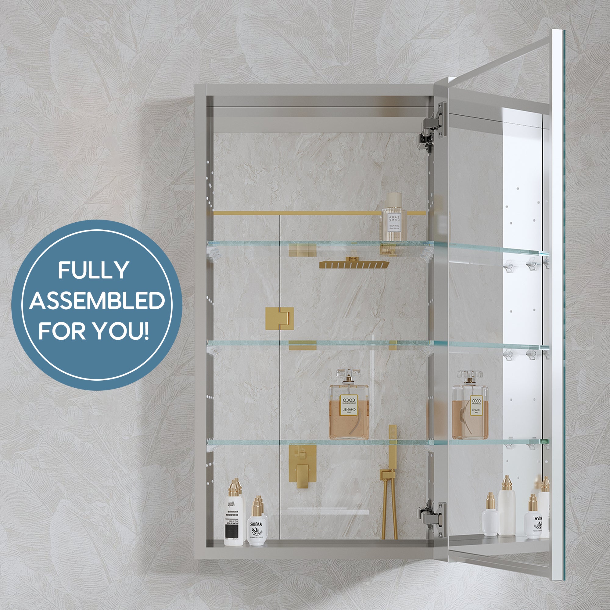 16 in. ×30 in. Copper-Free Tri-Views Mirror Medicine Cabinet with Adjustable Shelves and Right Swing Door