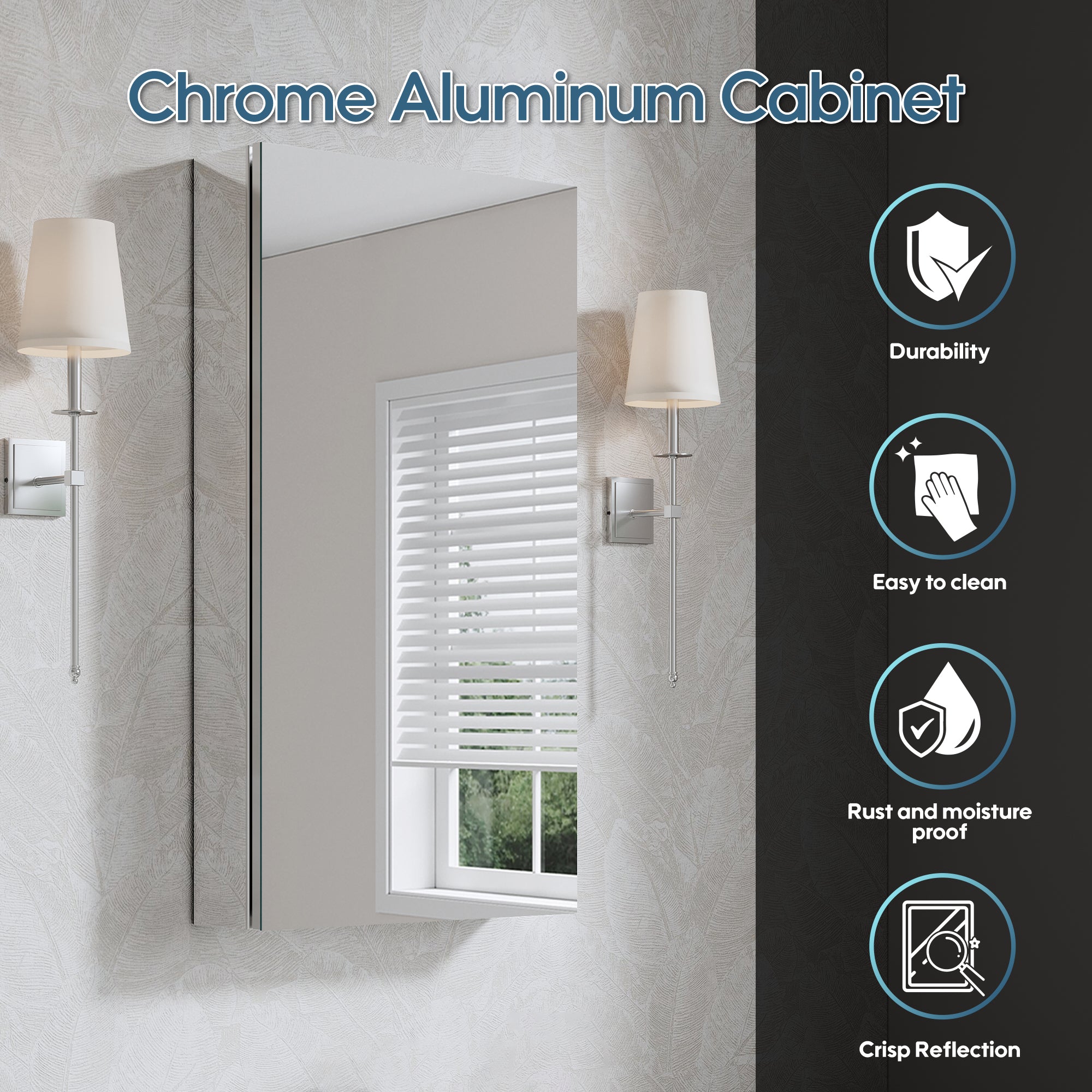 16 in. ×30 in. Copper-Free Tri-Views Mirror Medicine Cabinet with Adjustable Shelves and Right Swing Door