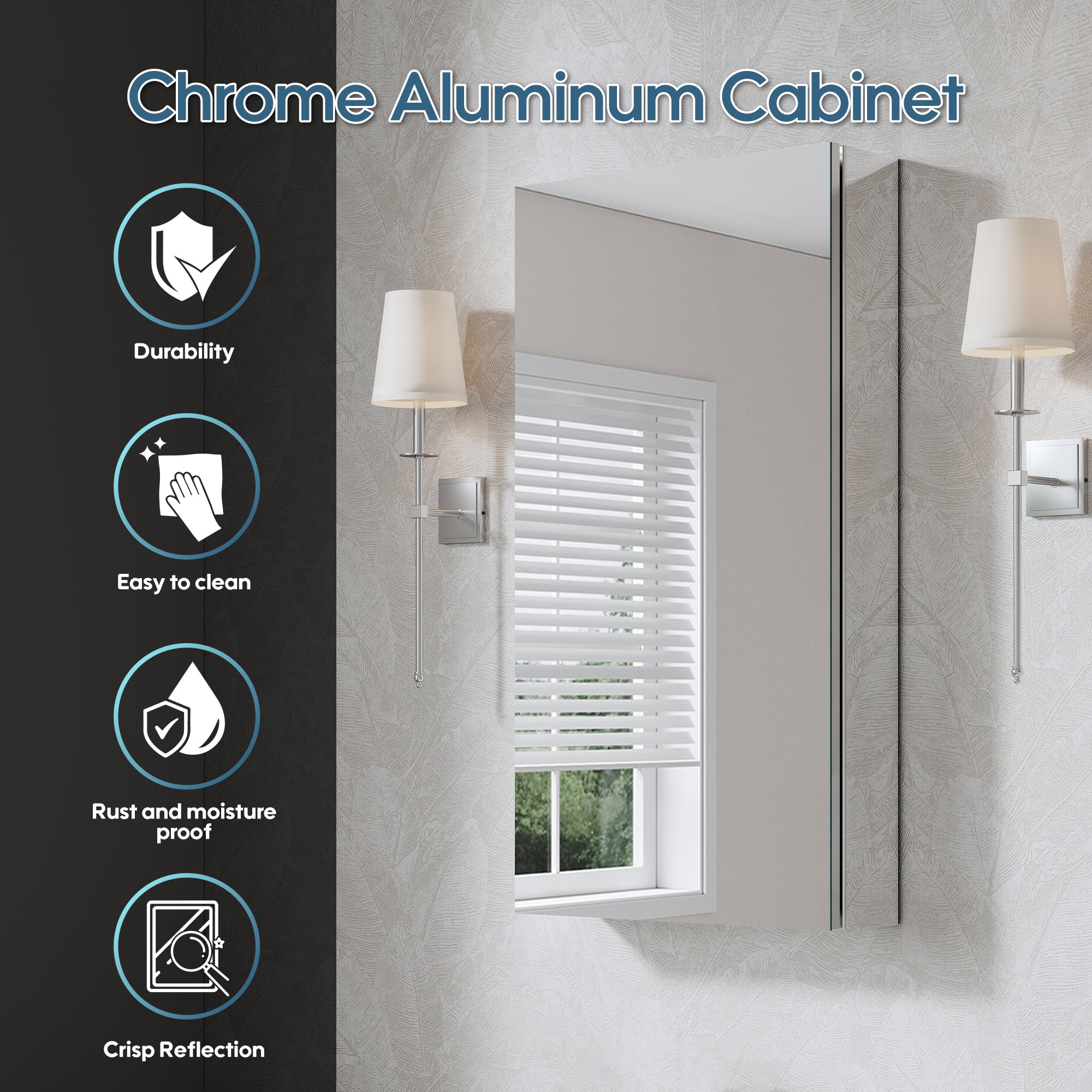 16 in. ×30 in. Copper-Free Tri-Views Mirror Medicine Cabinet with Adjustable Shelves and Left Swing Door