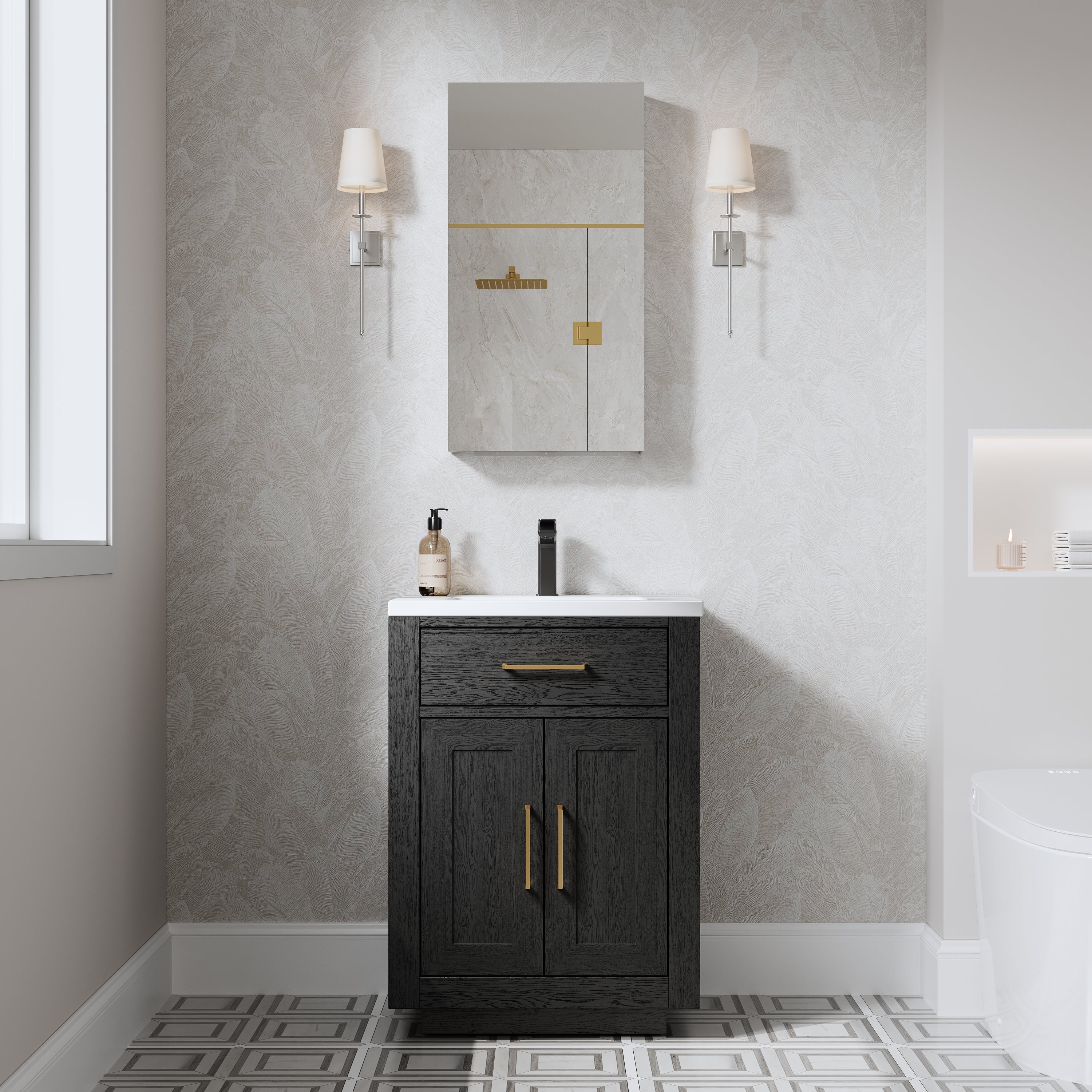 16 in. ×30 in. Copper-Free Tri-Views Mirror Medicine Cabinet with Adjustable Shelves and Left Swing Door