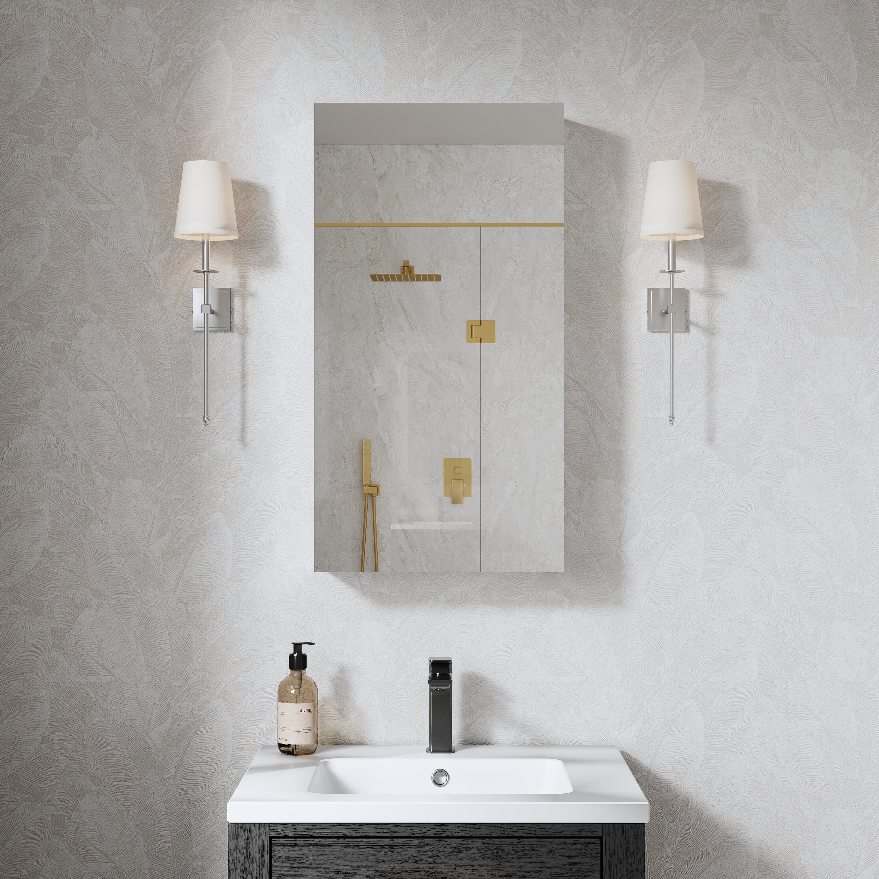 16 in. ×30 in. Copper-Free Tri-Views Mirror Medicine Cabinet with Adjustable Shelves and Left Swing Door