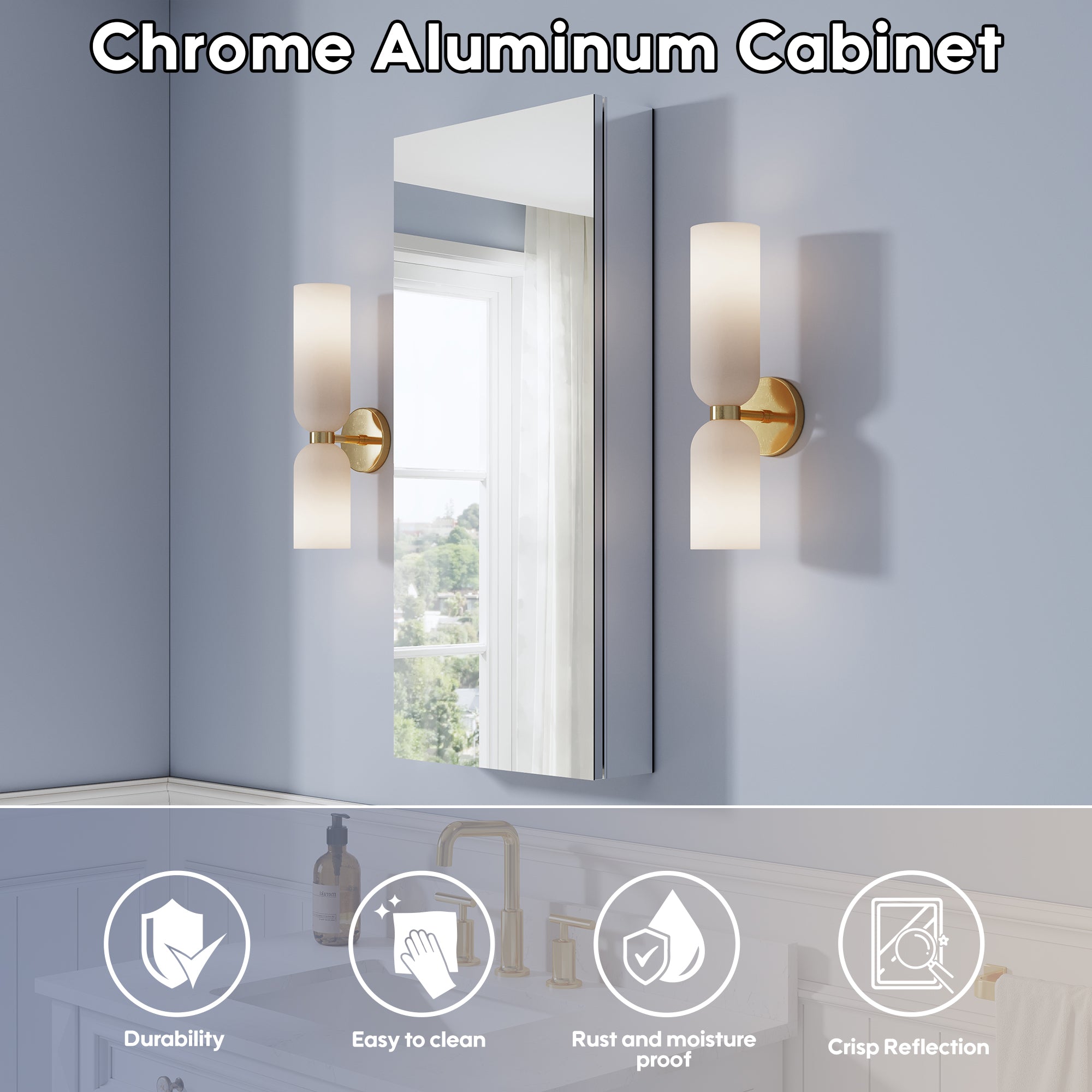 16 in. ×36 in. Copper-Free Tri-Views Mirror Medicine Cabinet, Recessed/Surface Mount and Left Swing Door