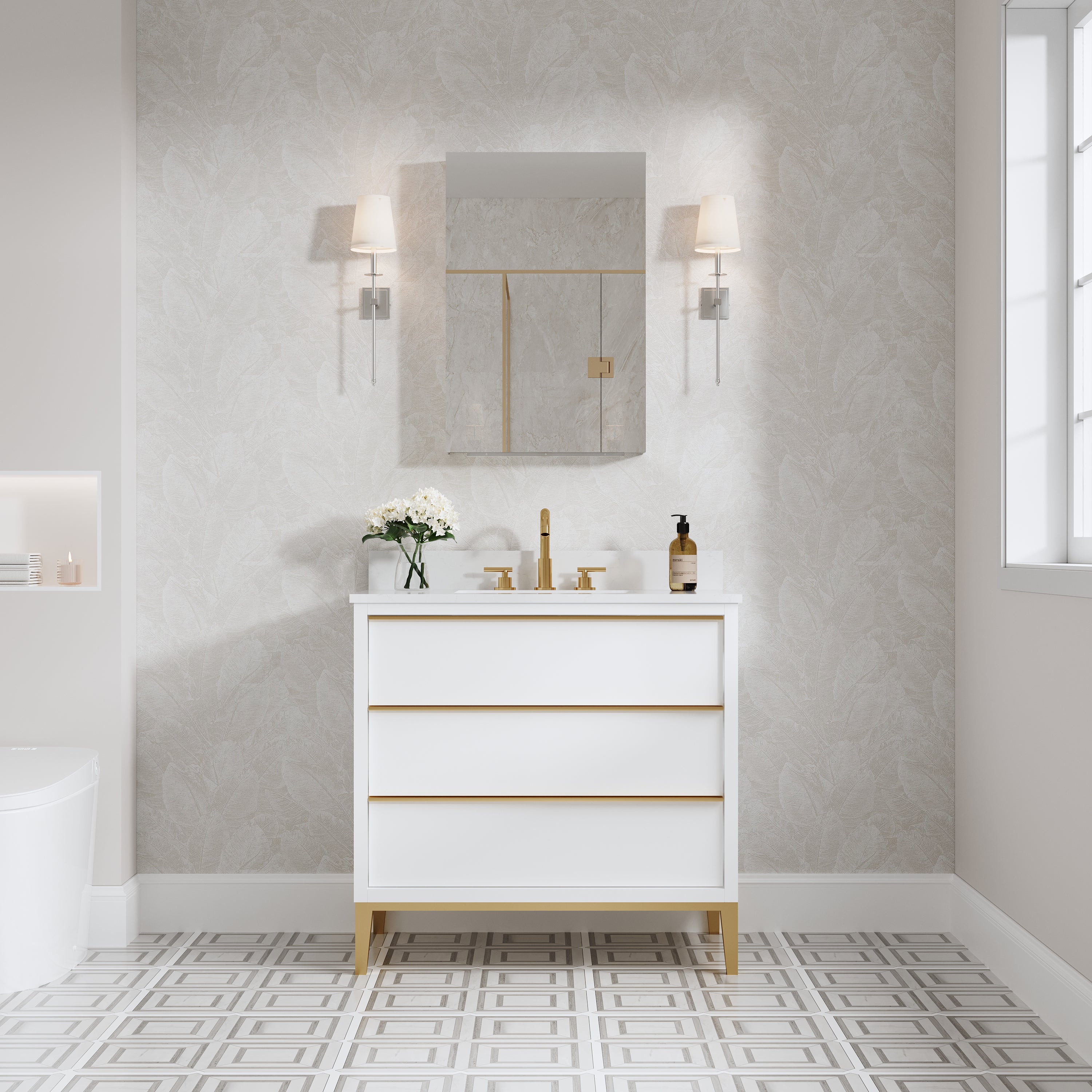 20 in.×30 in. Copper-Free Tri-Views Mirror Cabinet with Adjustable Shelves and Right Swing Door