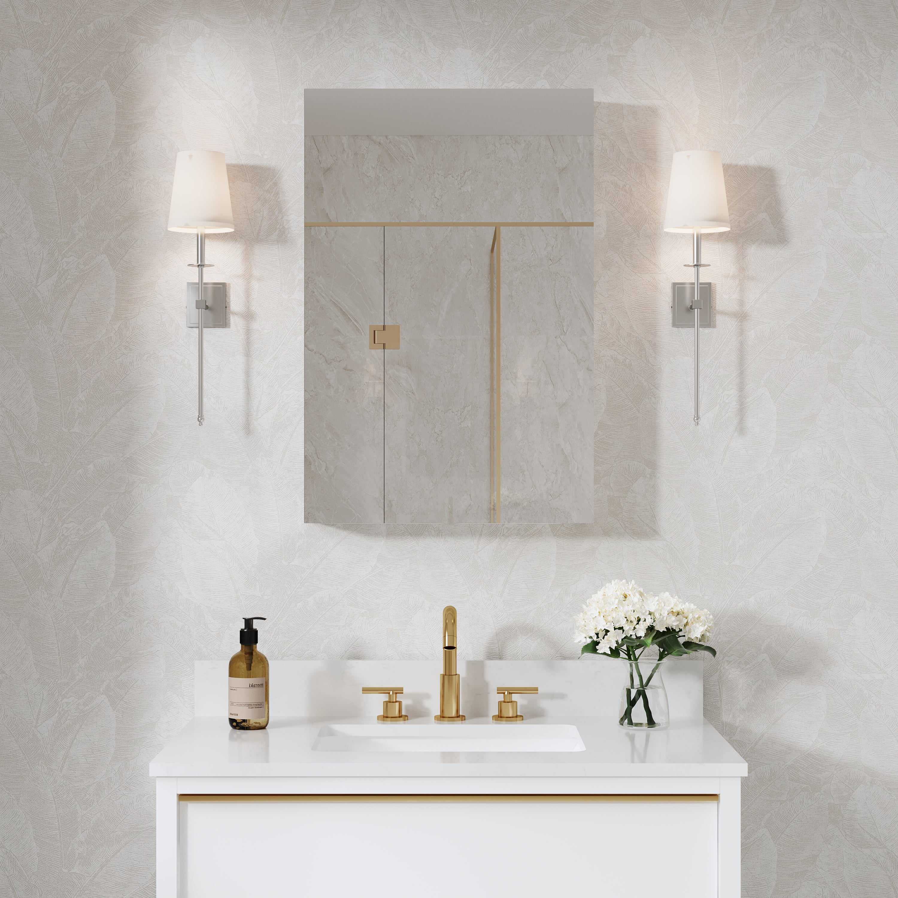 20 in.×30 in. Copper-Free Tri-Views Mirror Cabinet with Adjustable Shelves and Left Swing Door