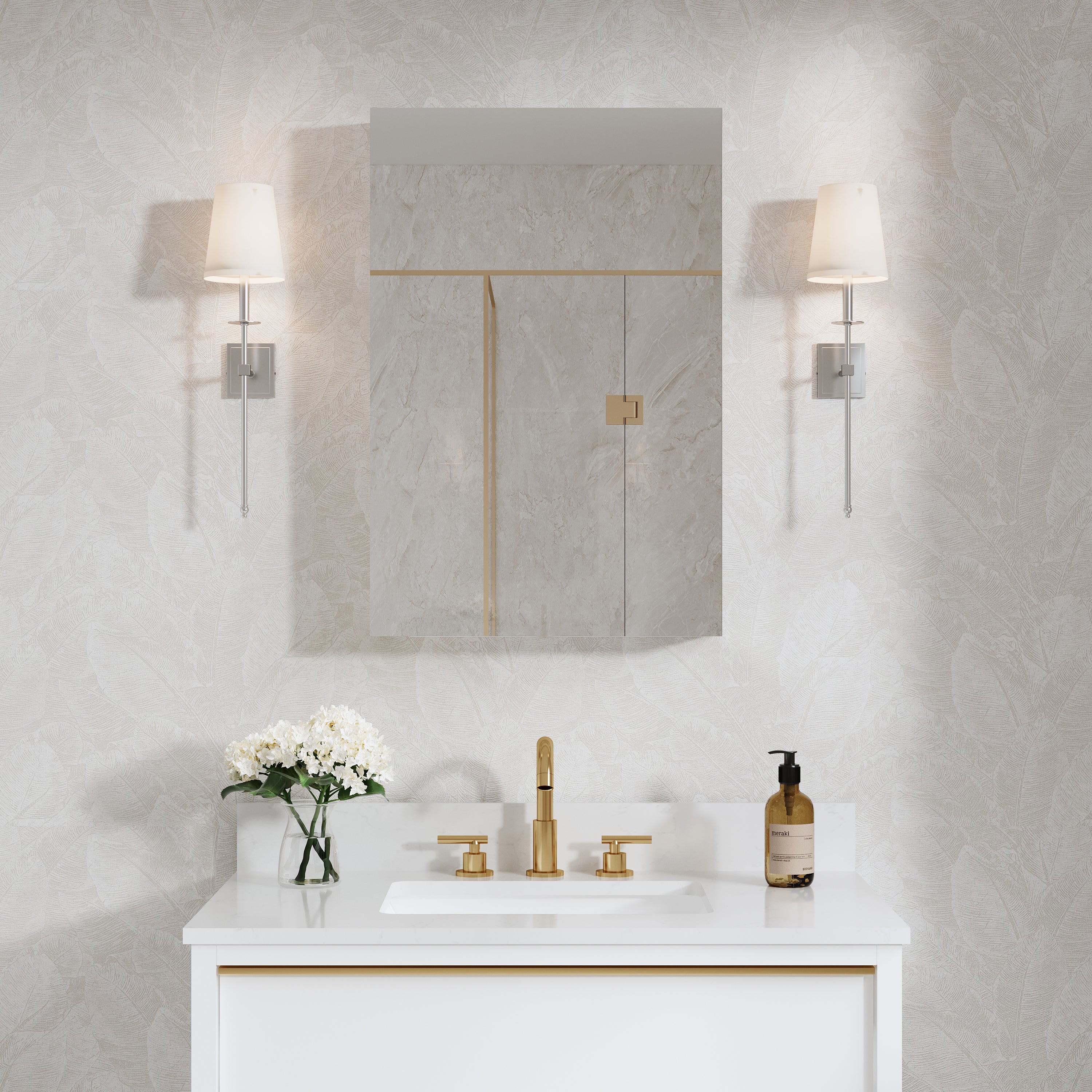 20 in.×30 in. Copper-Free Tri-Views Mirror Cabinet with Adjustable Shelves and Right Swing Door