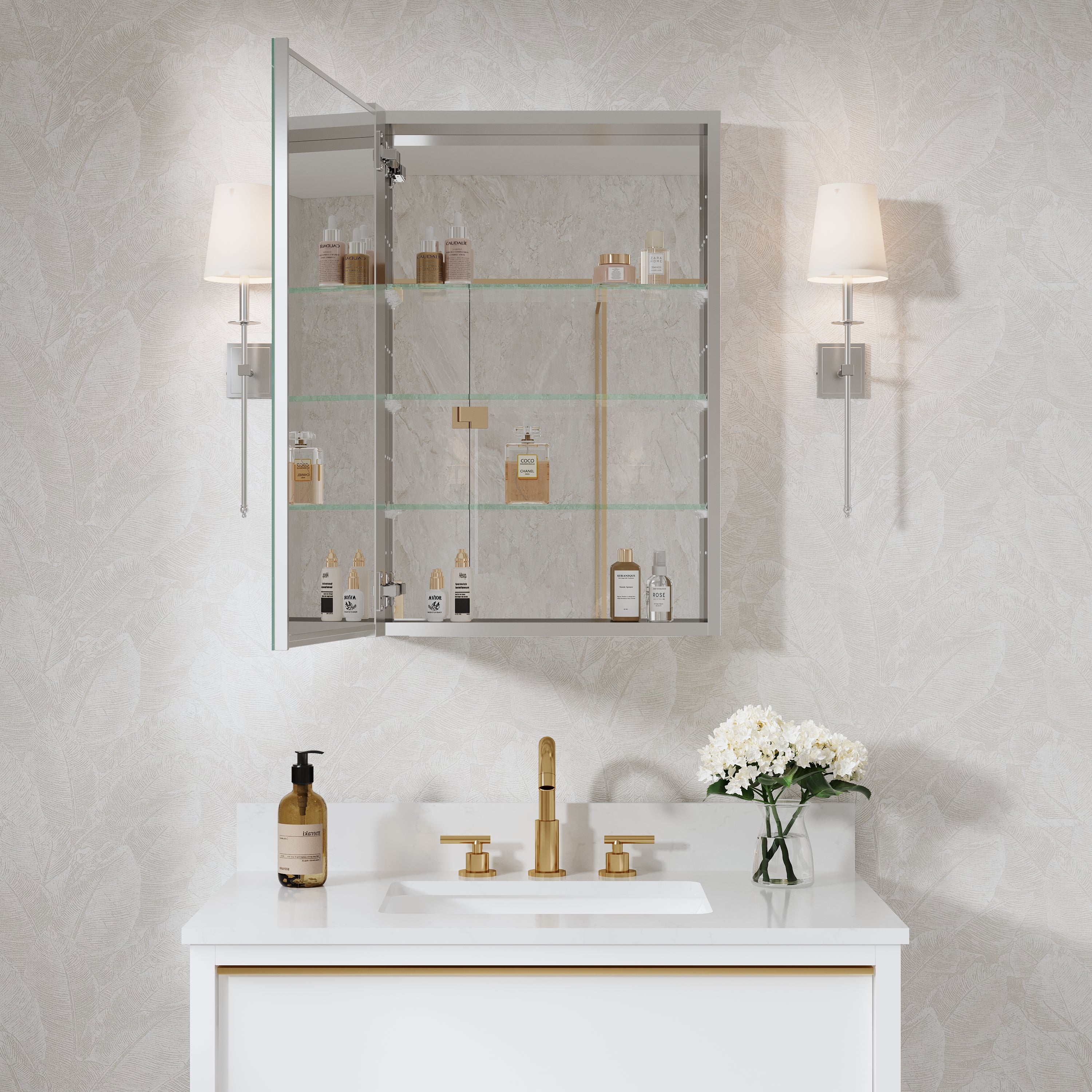 20 in.×30 in. Copper-Free Tri-Views Mirror Cabinet with Adjustable Shelves and Left Swing Door