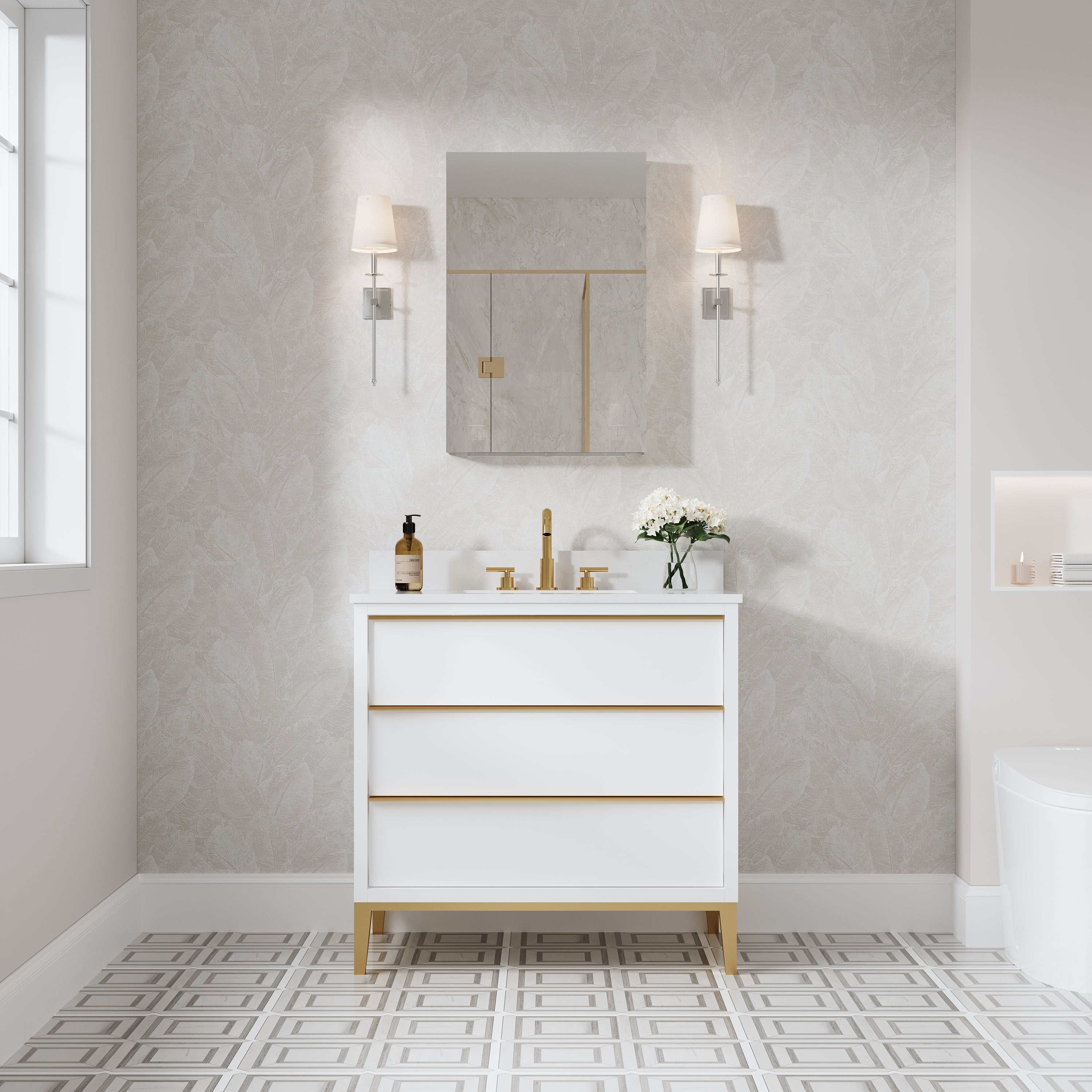 20 in.×30 in. Copper-Free Tri-Views Mirror Cabinet with Adjustable Shelves and Left Swing Door