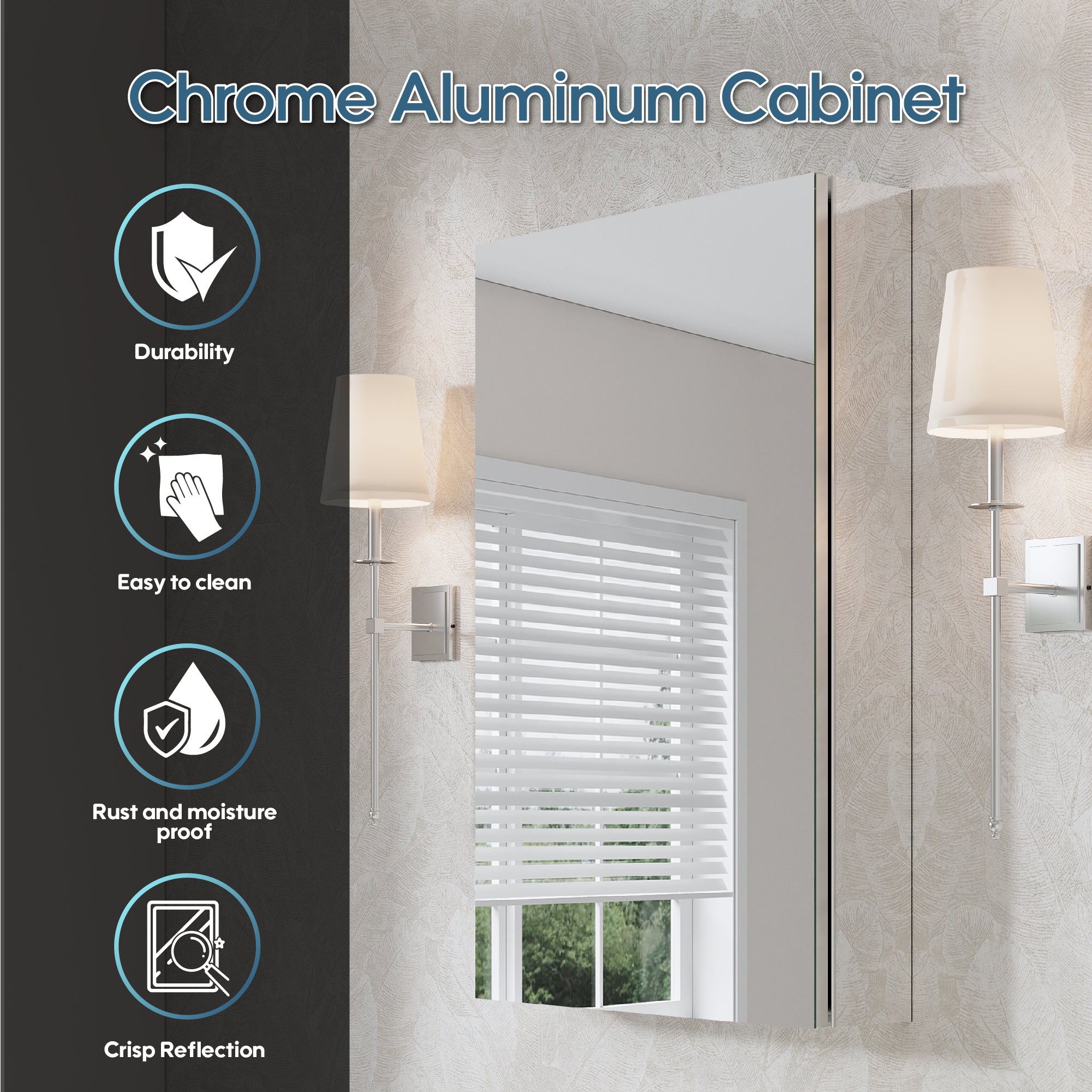 20 in.×30 in. Copper-Free Tri-Views Mirror Cabinet with Adjustable Shelves and Right Swing Door