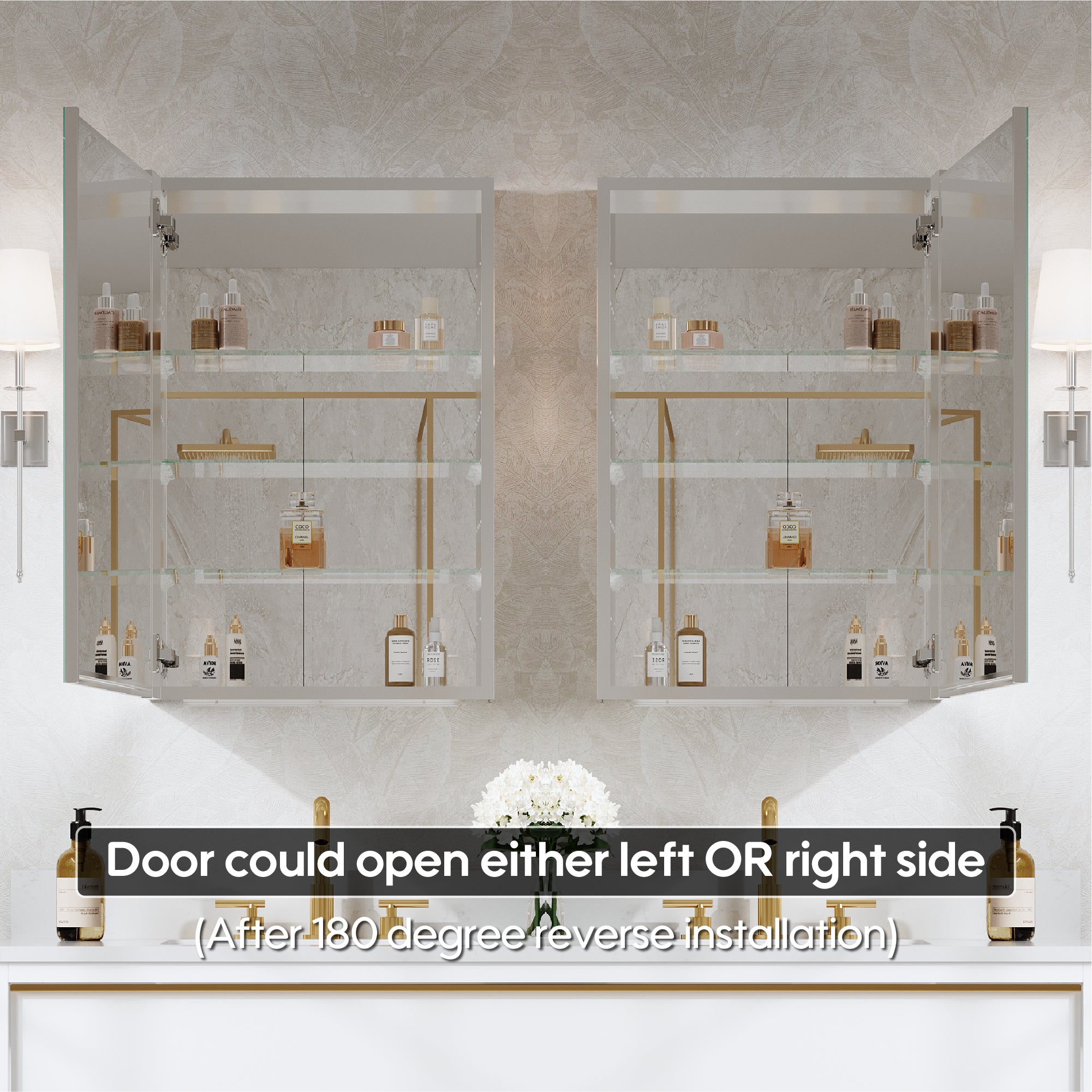 20 in.×30 in. Copper-Free Tri-Views Mirror Cabinet with Adjustable Shelves and Left Swing Door