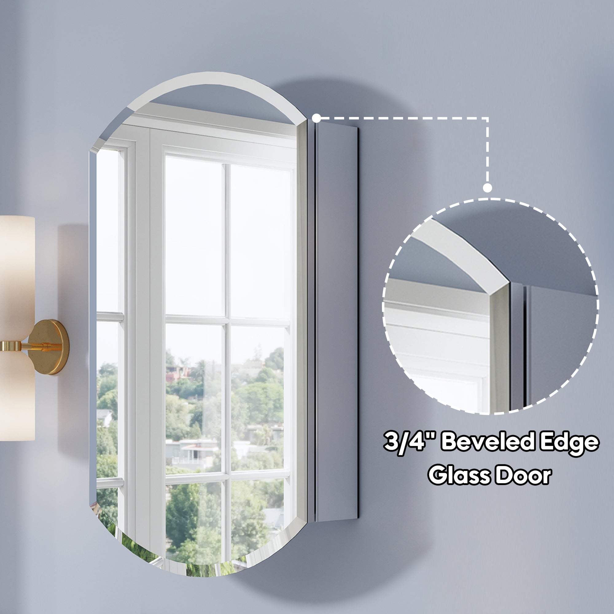 20 in. ×32 in. Copper-Free Tri-Views Bathroom Medicine Cabinet with Beveled Edge Mirrored Door, Recessed/Surface Mount