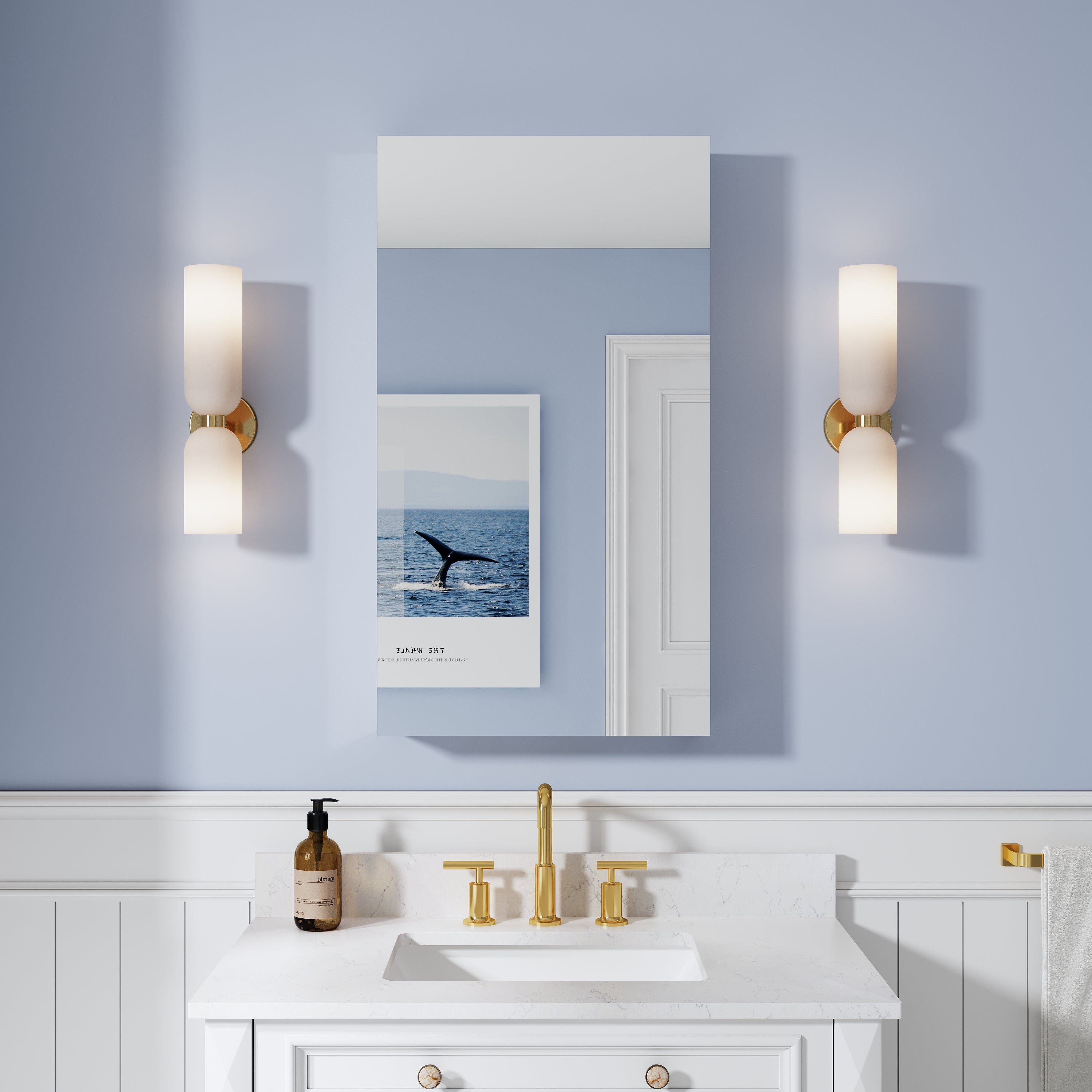 20 in. ×36 in. Copper-Free Tri-Views Mirror Medicine Cabinet, Recessed/Surface Mount and Left Swing Door