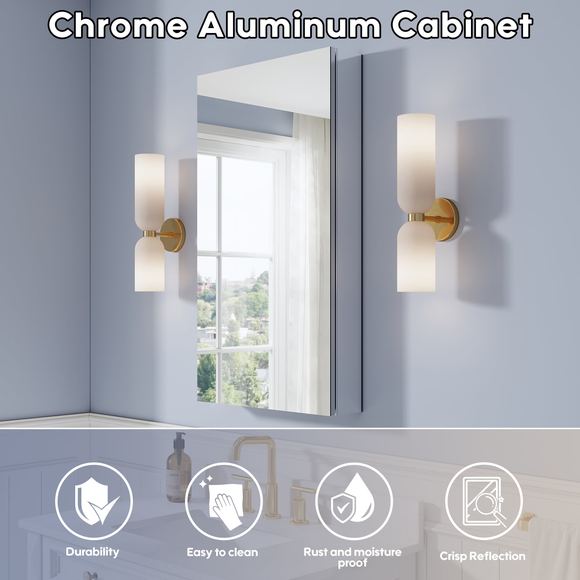 20 in. ×36 in. Copper-Free Tri-Views Mirror Medicine Cabinet, Recessed/Surface Mount and Left Swing Door