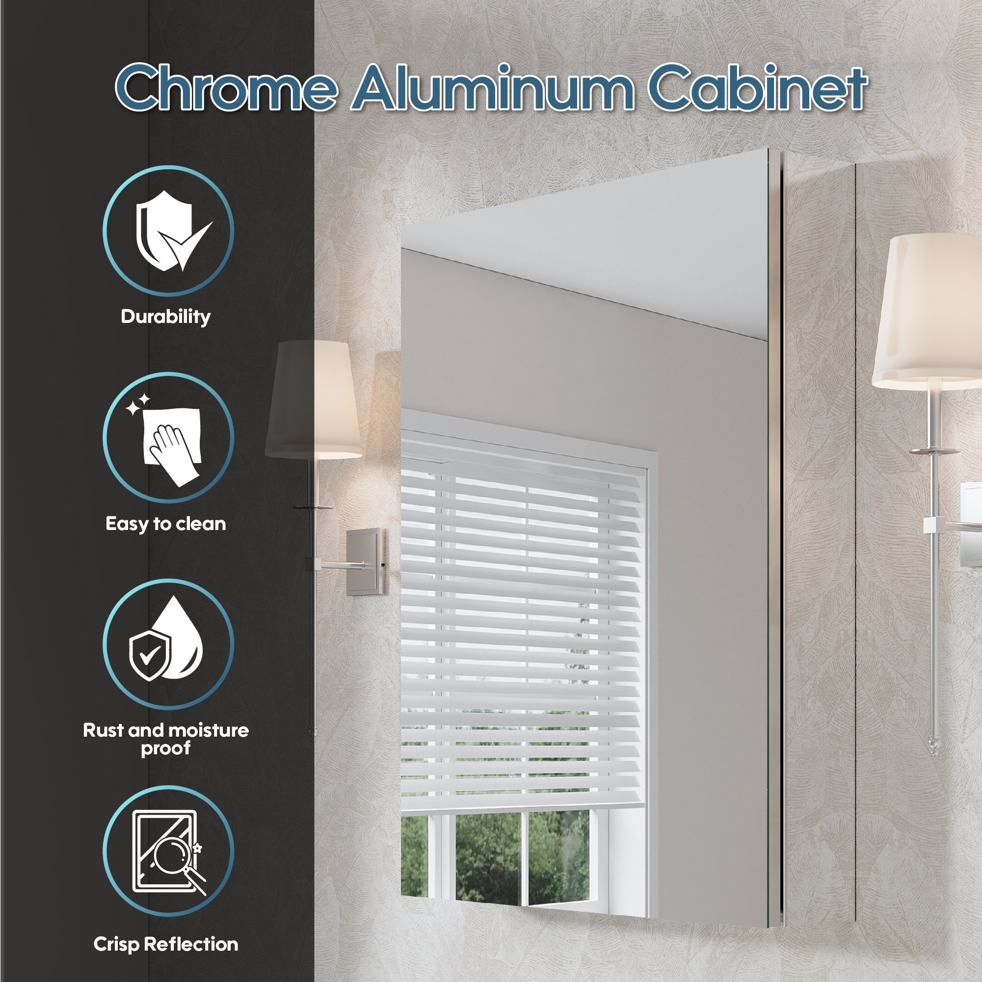 24 in.×30 in. Copper-Free Tri-Views Mirror Cabinet with Adjustable Shelves and Right Swing Door