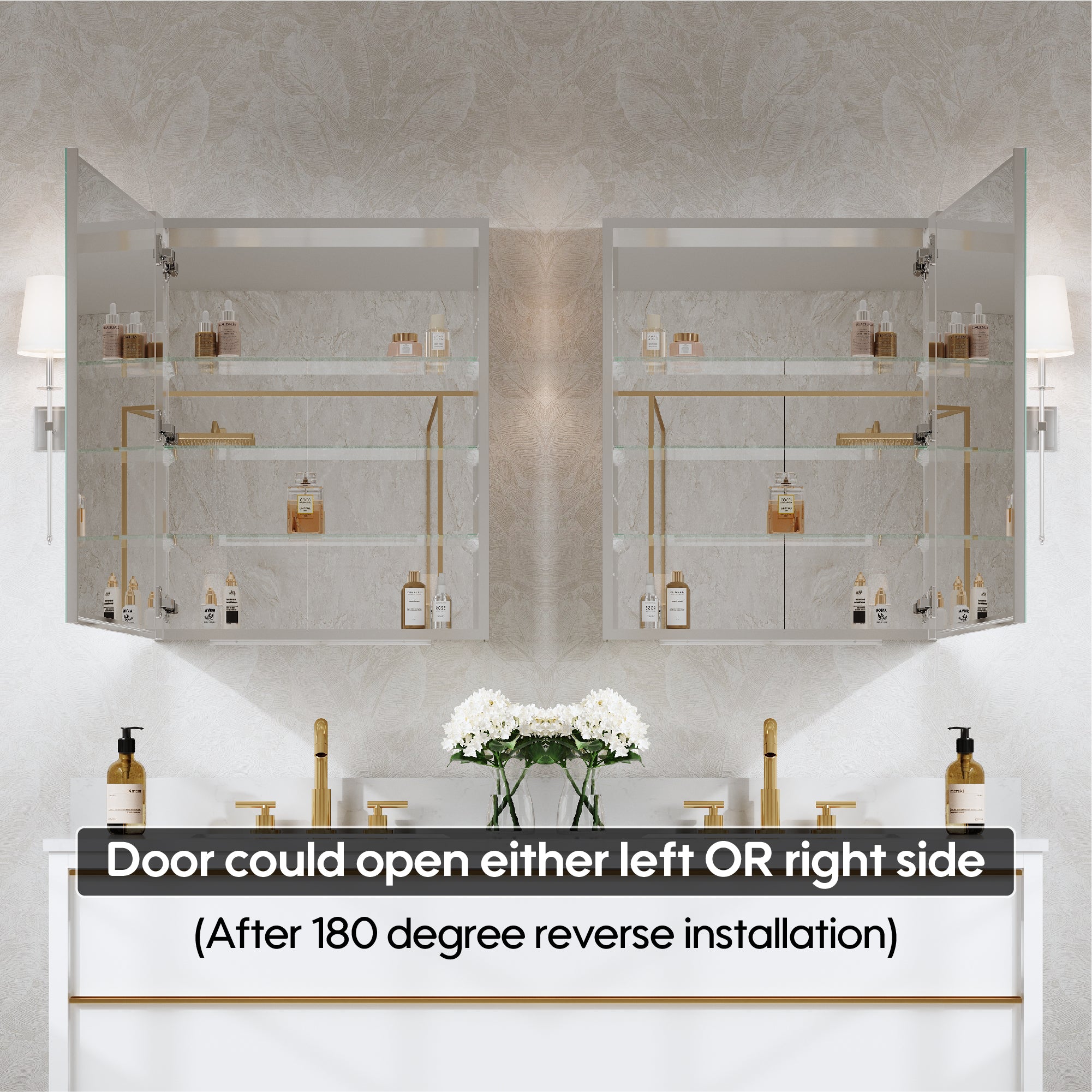 24 in.×30 in. Copper-Free Tri-Views Mirror Cabinet with Adjustable Shelves and Right Swing Door