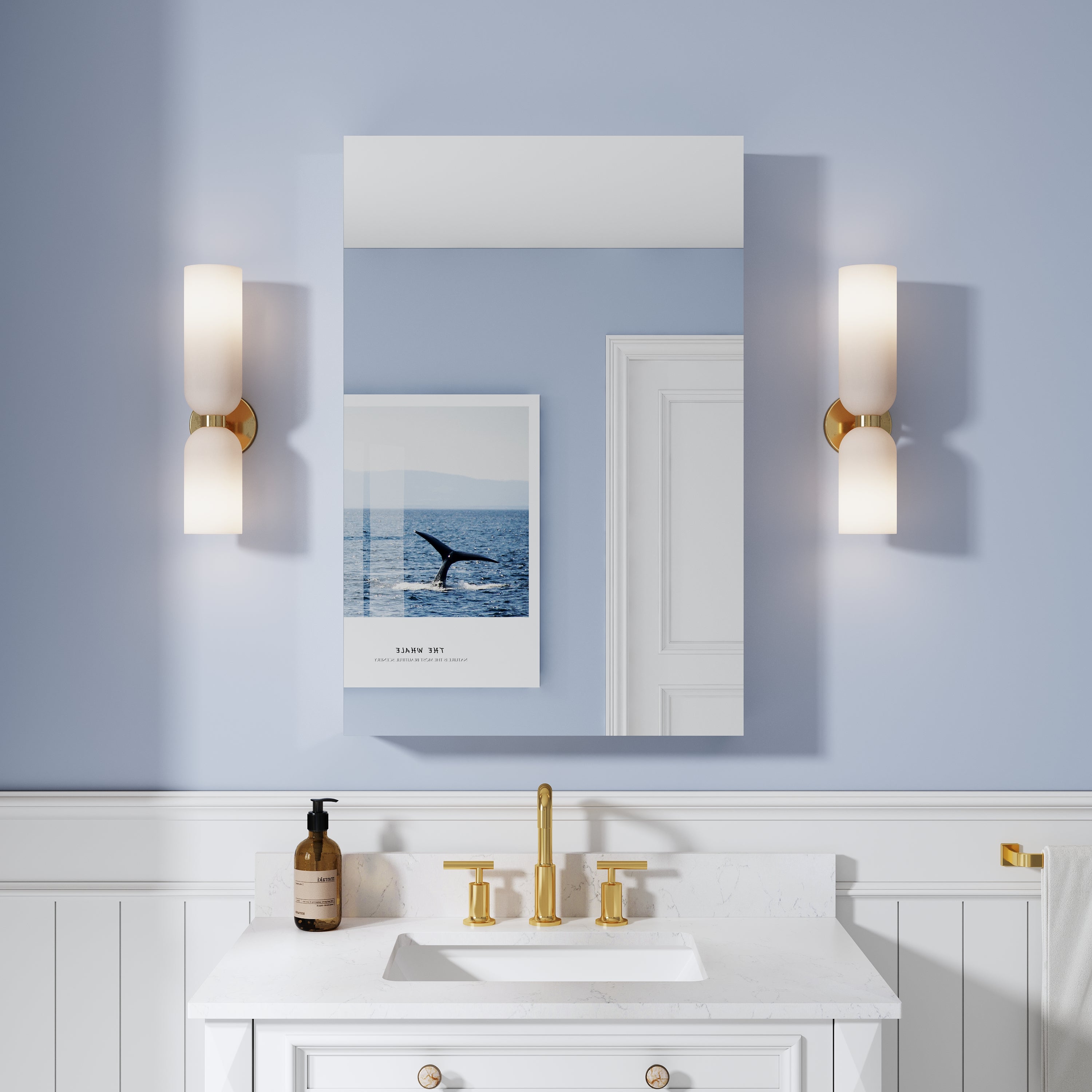 24 in. ×36 in. Copper-Free Tri-Views Mirror Medicine Cabinet, Recessed/Surface Mount and Right Swing Door