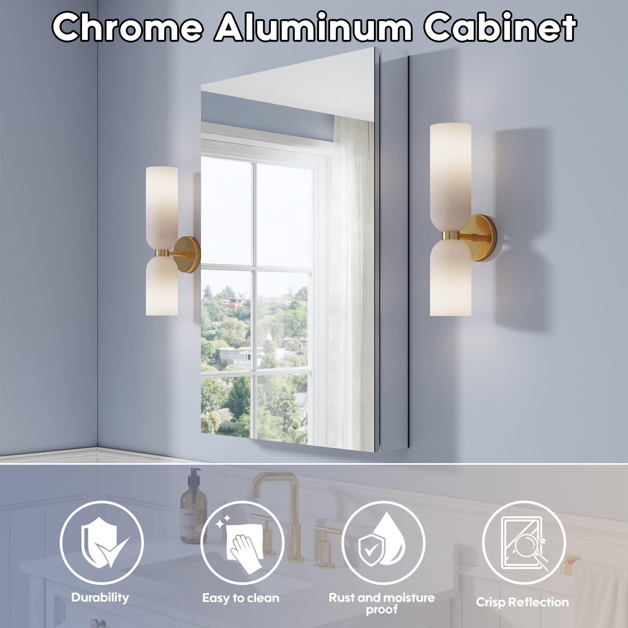 24 in. ×36 in. Copper-Free Tri-Views Mirror Medicine Cabinet, Recessed/Surface Mount and Right Swing Door