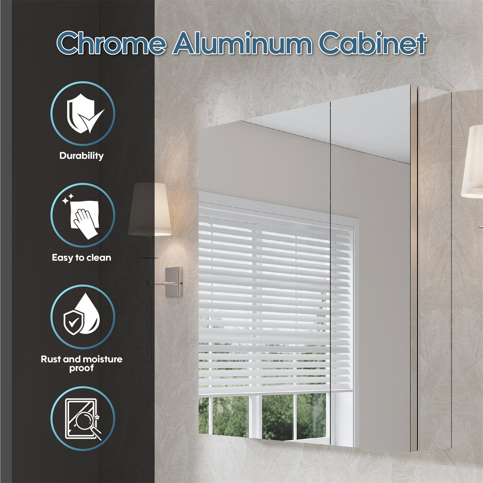 30 in. x30 in. Copper-Free Tri-Views Mirror Cabinet with Adjustable Shelves and Dual Swing Doors