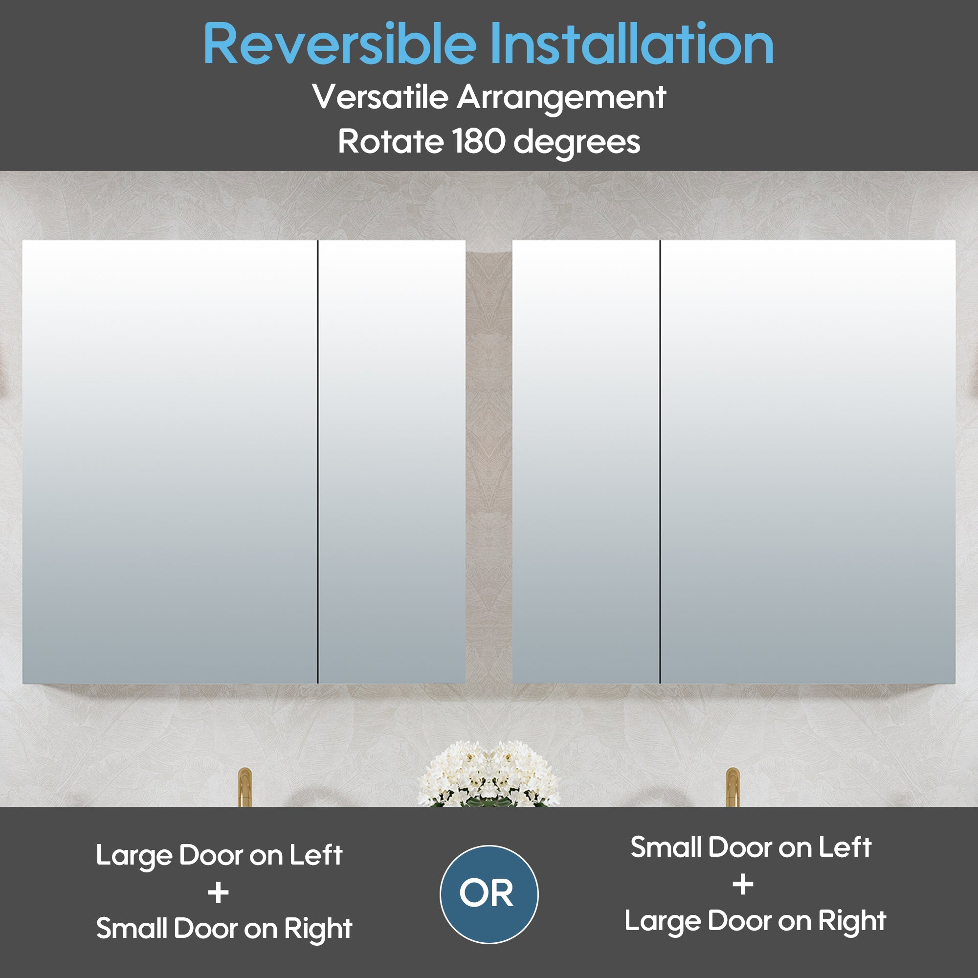 30 in. x30 in. Copper-Free Tri-Views Mirror Cabinet with Adjustable Shelves and Dual Swing Doors