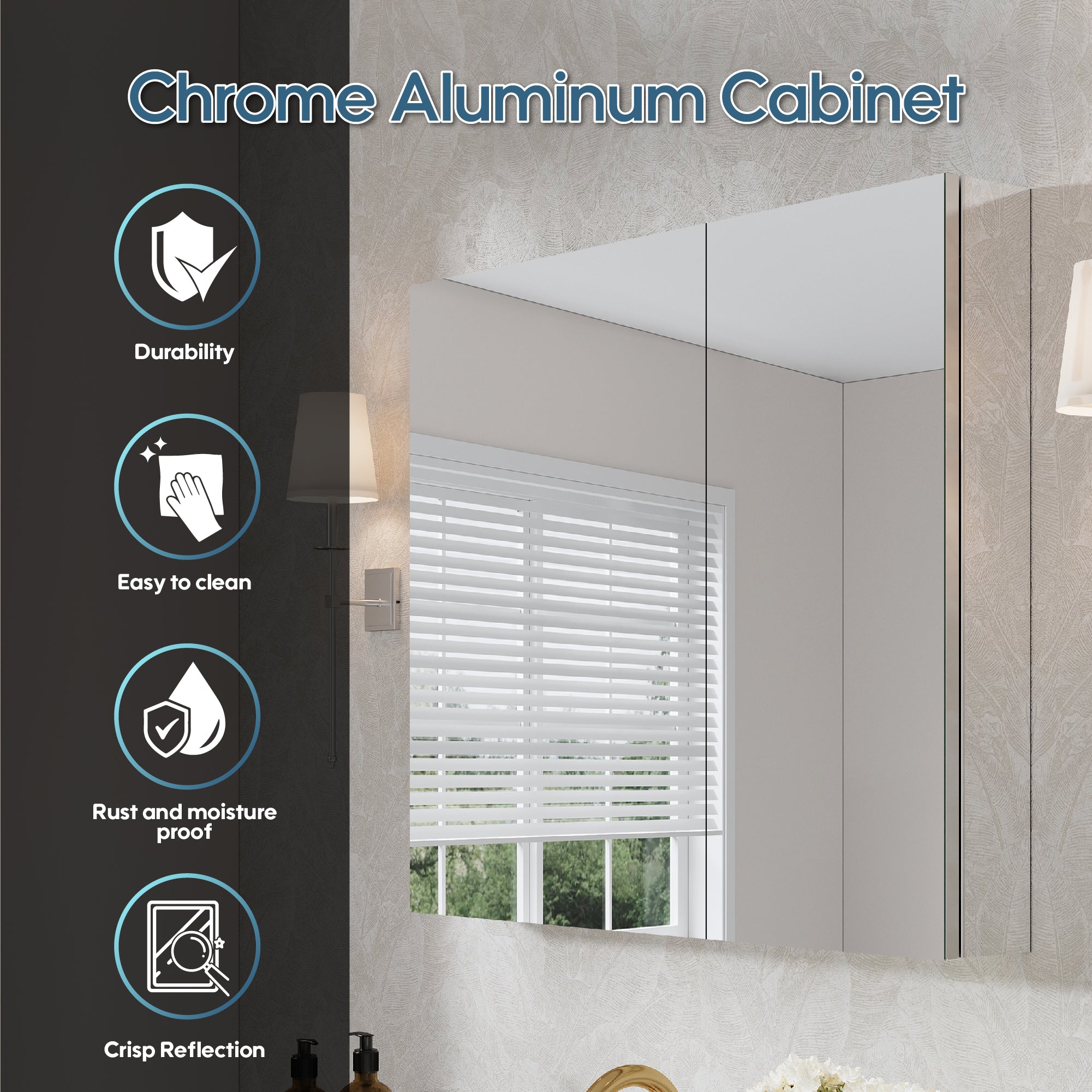 36 in.×30 in. Copper-Free Tri-Views Mirror Cabinet with Adjustable Shelves and Dual Swing Doors