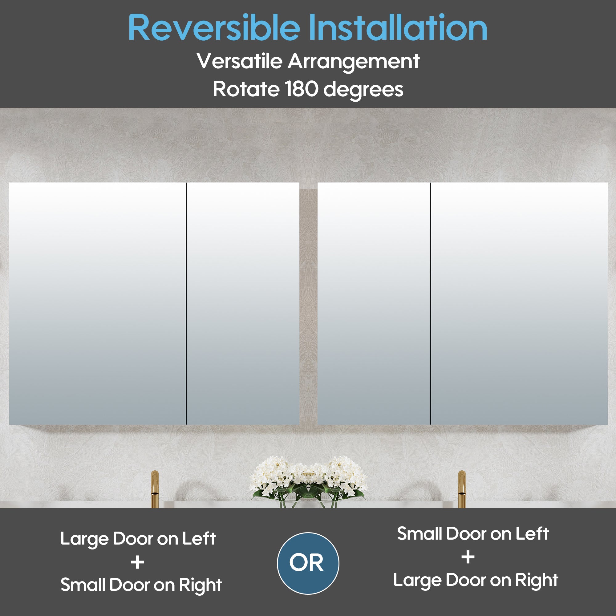 36 in.×30 in. Copper-Free Tri-Views Mirror Cabinet with Adjustable Shelves and Dual Swing Doors