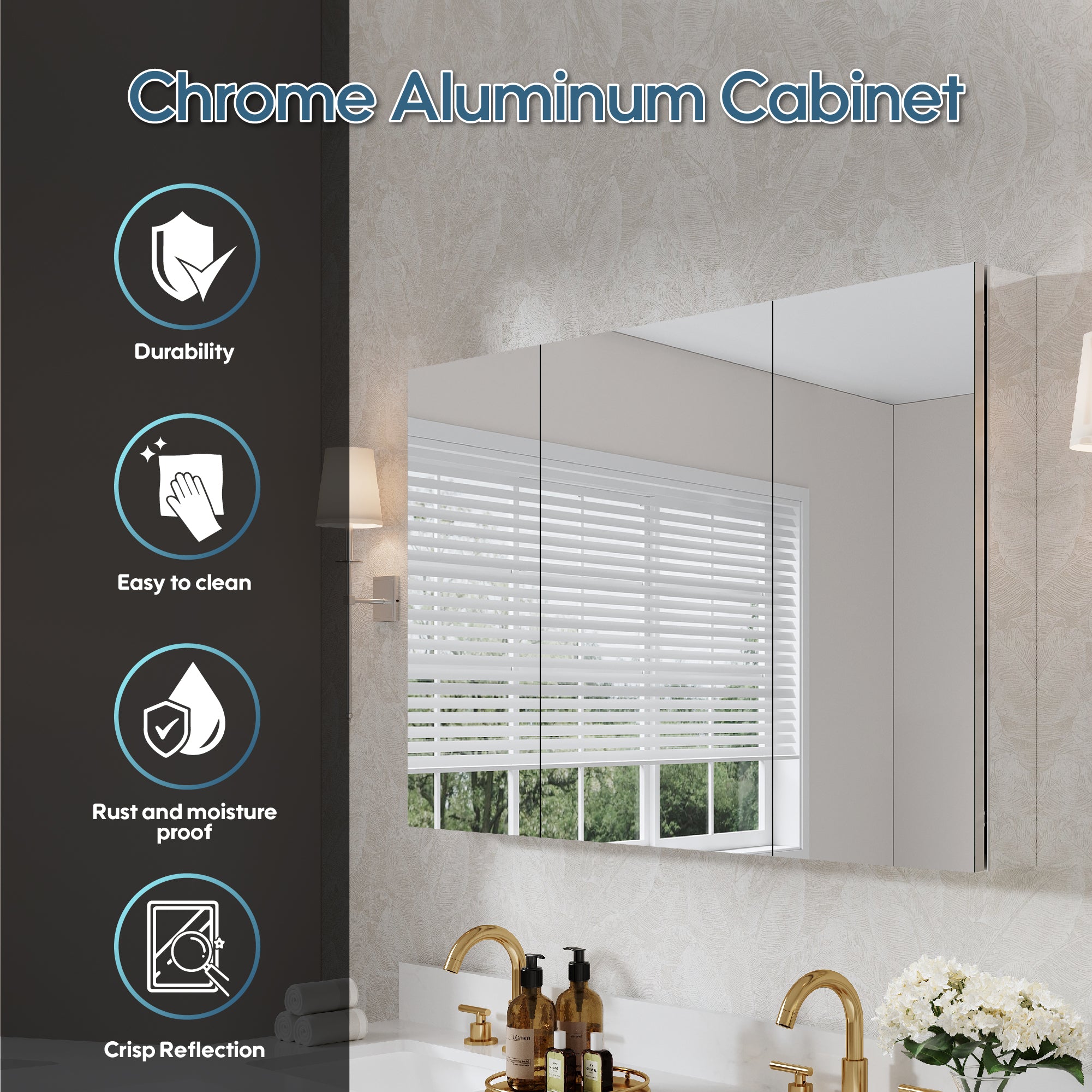 48 in.×30 in. Copper-Free Tri-Views Mirror Cabinet with Adjustable Shelves and Triple Swing Doors