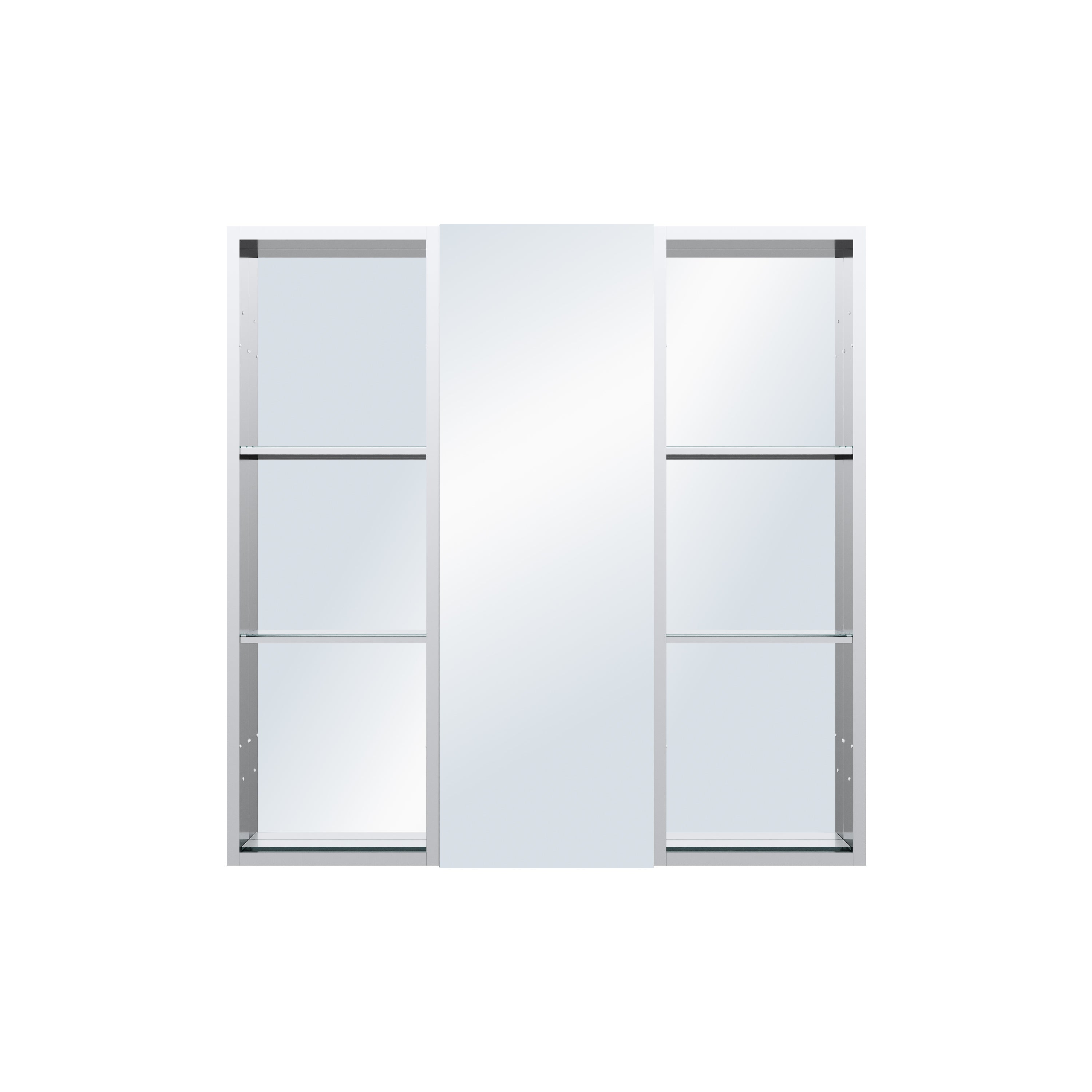 36 in. ×36 in. Bathroom Medicine Cabinet Set with Copper-Free Tri-View Mirror and Open Side Cabinet, Recessed or Surface Mount