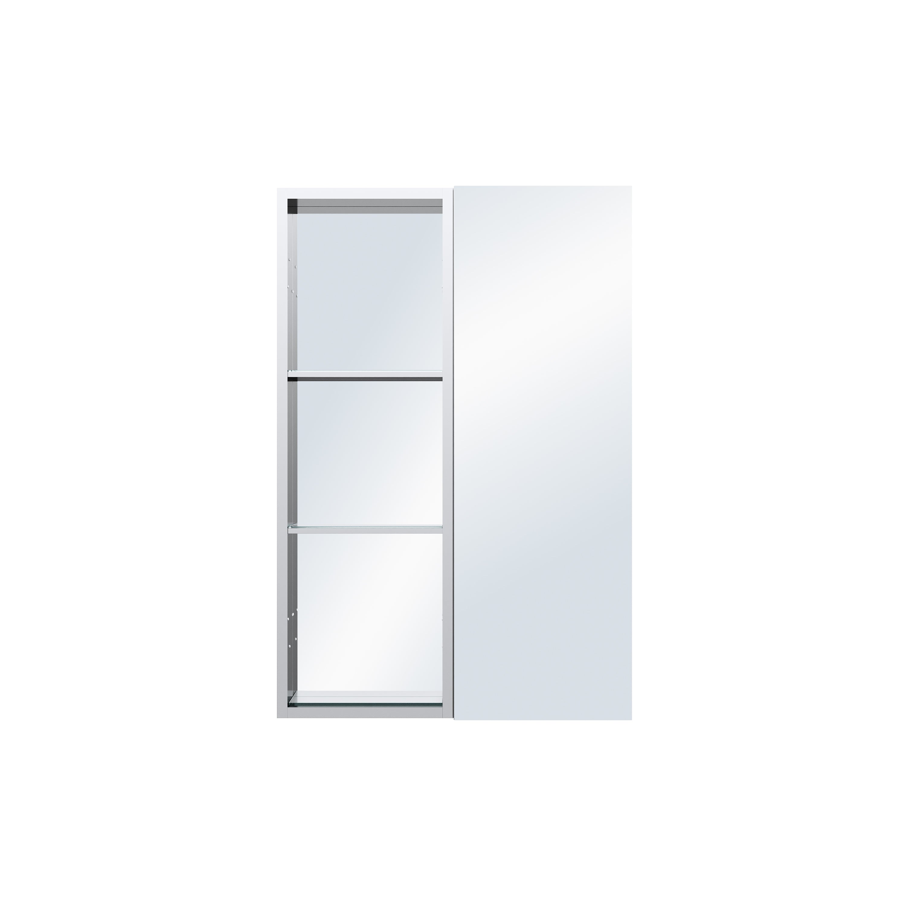24 in. ×36 in. Bathroom Medicine Cabinet Set with Copper-Free Tri-View Mirror and Open Side Cabinet, Recessed or Surface Mount