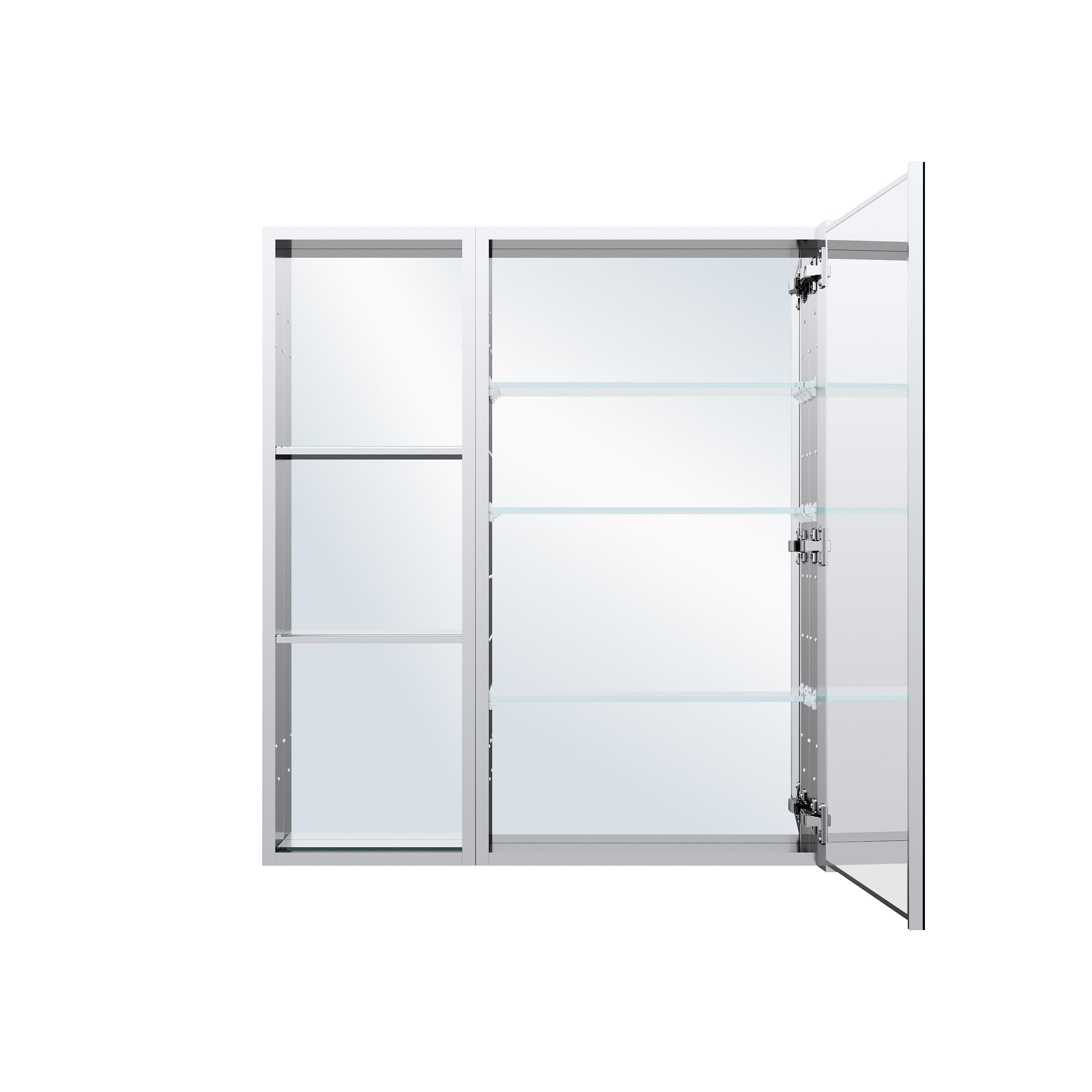 32 in. ×36 in. Bathroom Medicine Cabinet Set with Copper-Free Tri-View Mirror and Open Side Cabinet, Recessed or Surface Mount