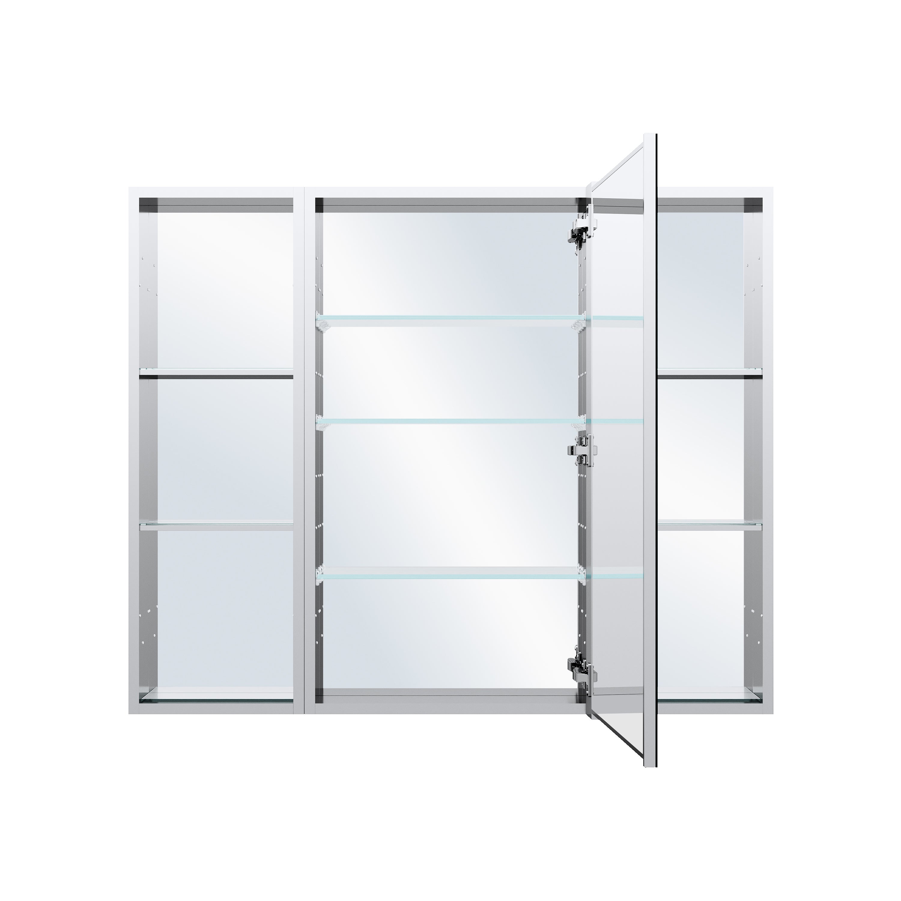 44 in. ×36 in. Bathroom Medicine Cabinet Set with Copper-Free Tri-View Mirror and Open Side Cabinet, Recessed or Surface Mount